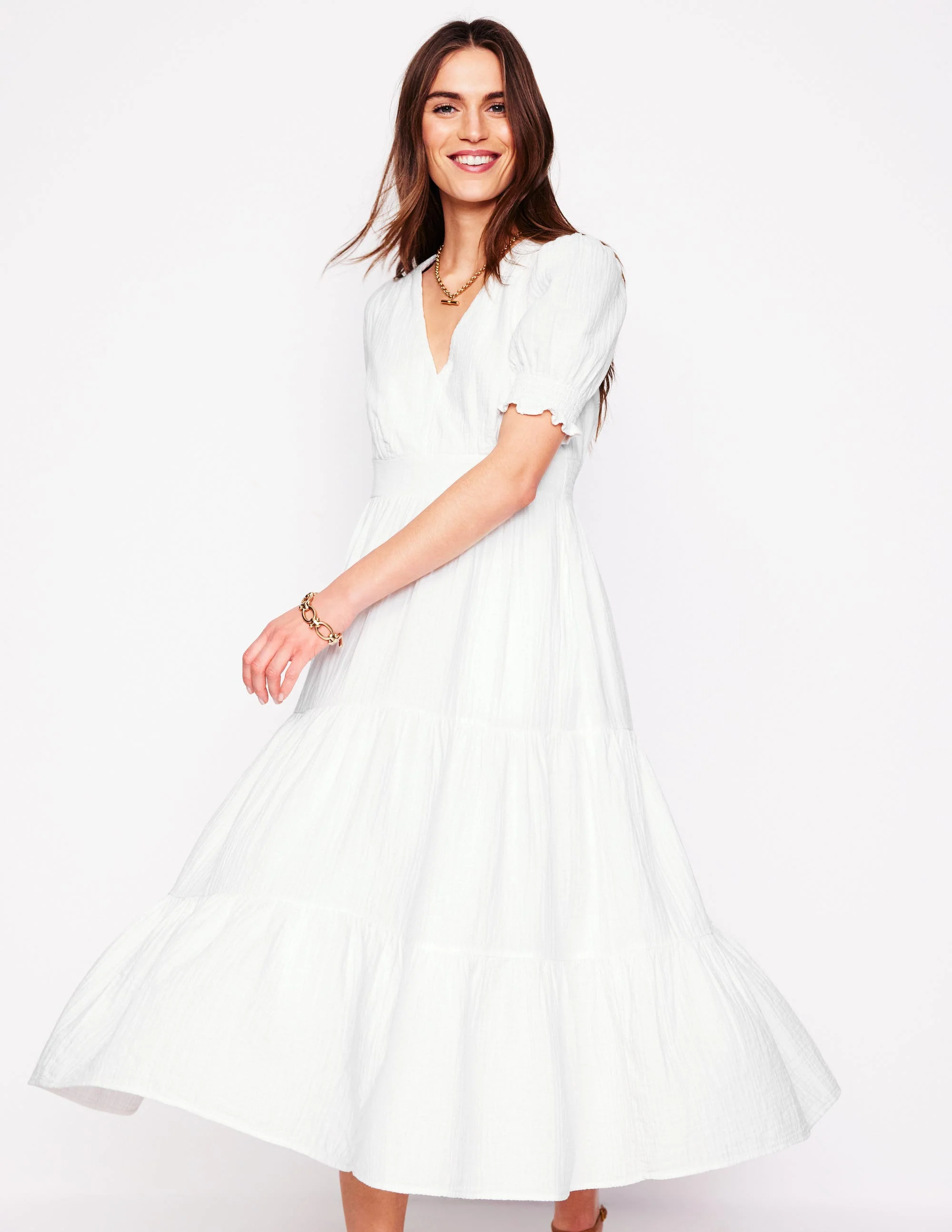 Anna Doppeltuch-Midikleid-Weiß