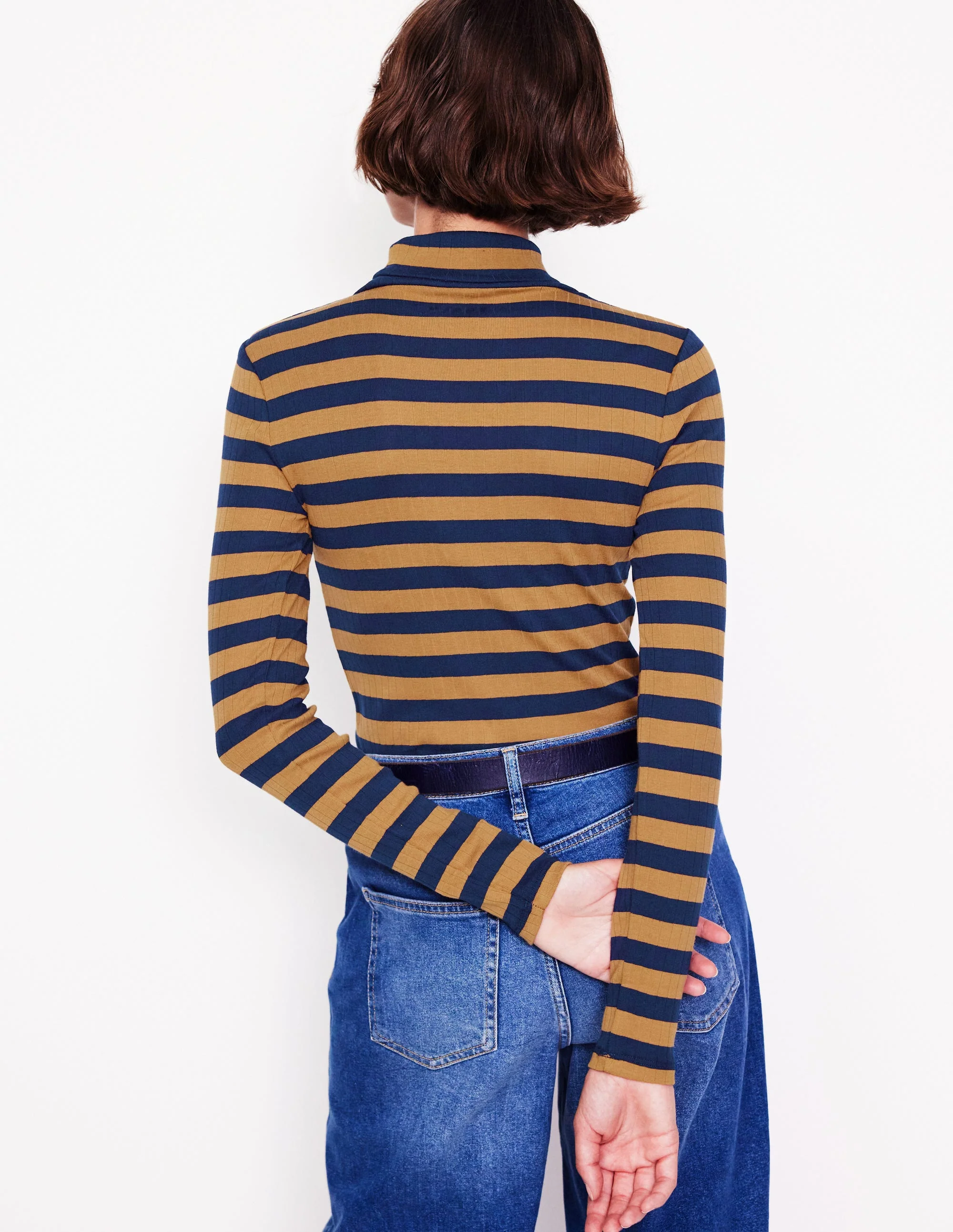 Anna Geripptes Rollkragenoberteil-Französisches Marineblau, Camel - Image 3