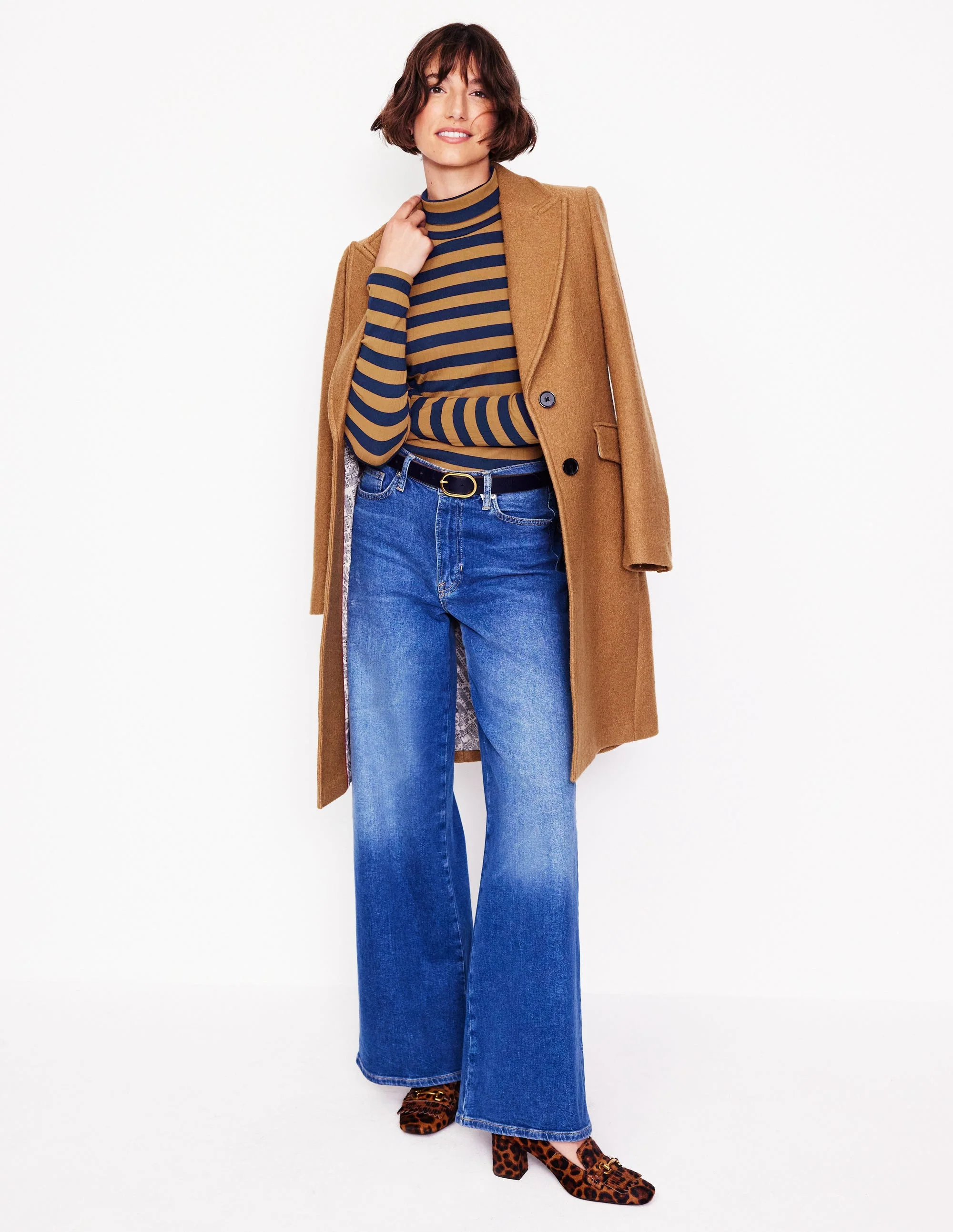 Anna Geripptes Rollkragenoberteil-Französisches Marineblau, Camel - Image 4