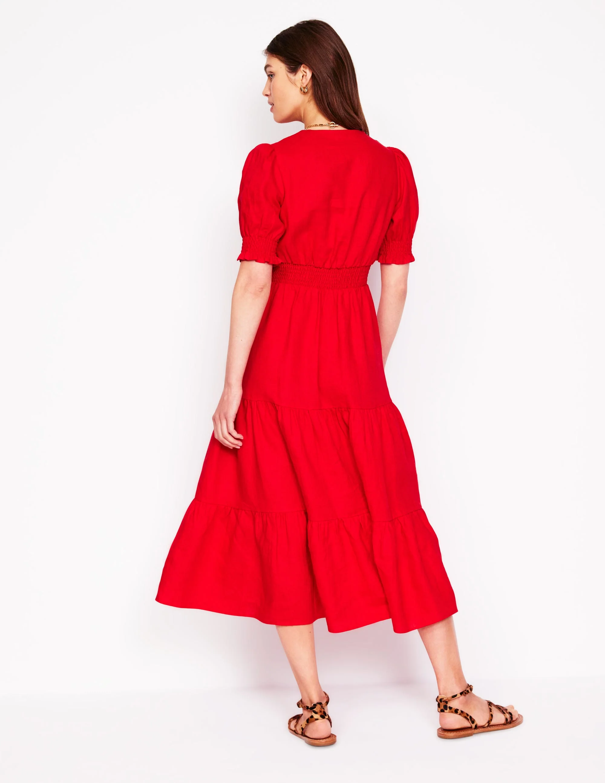 Anna Gestuftes Midikleid aus Leinen-Anemone Honeycomb Spot - Image 3