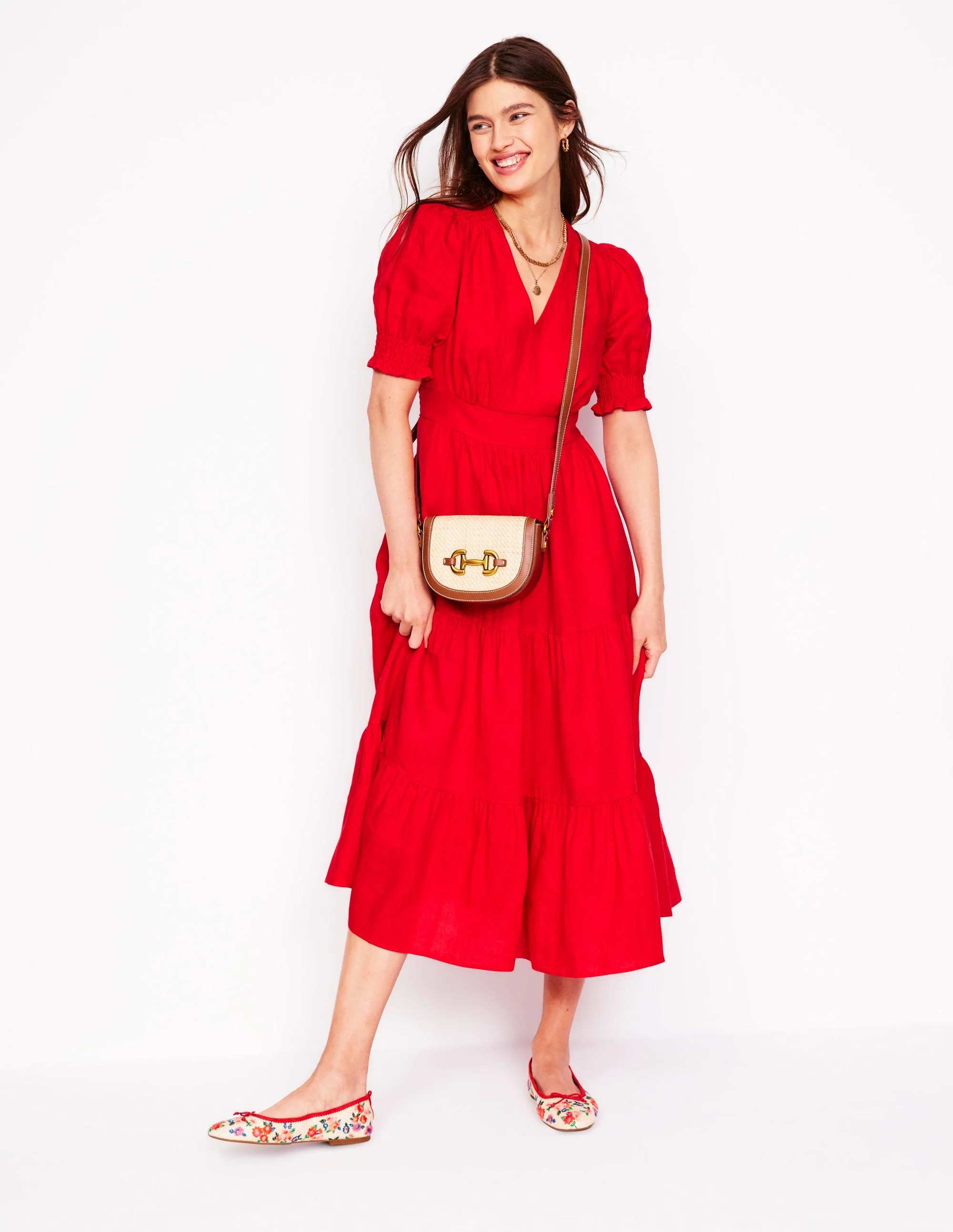 Anna Gestuftes Midikleid aus Leinen-Anemone Honeycomb Spot - Image 6