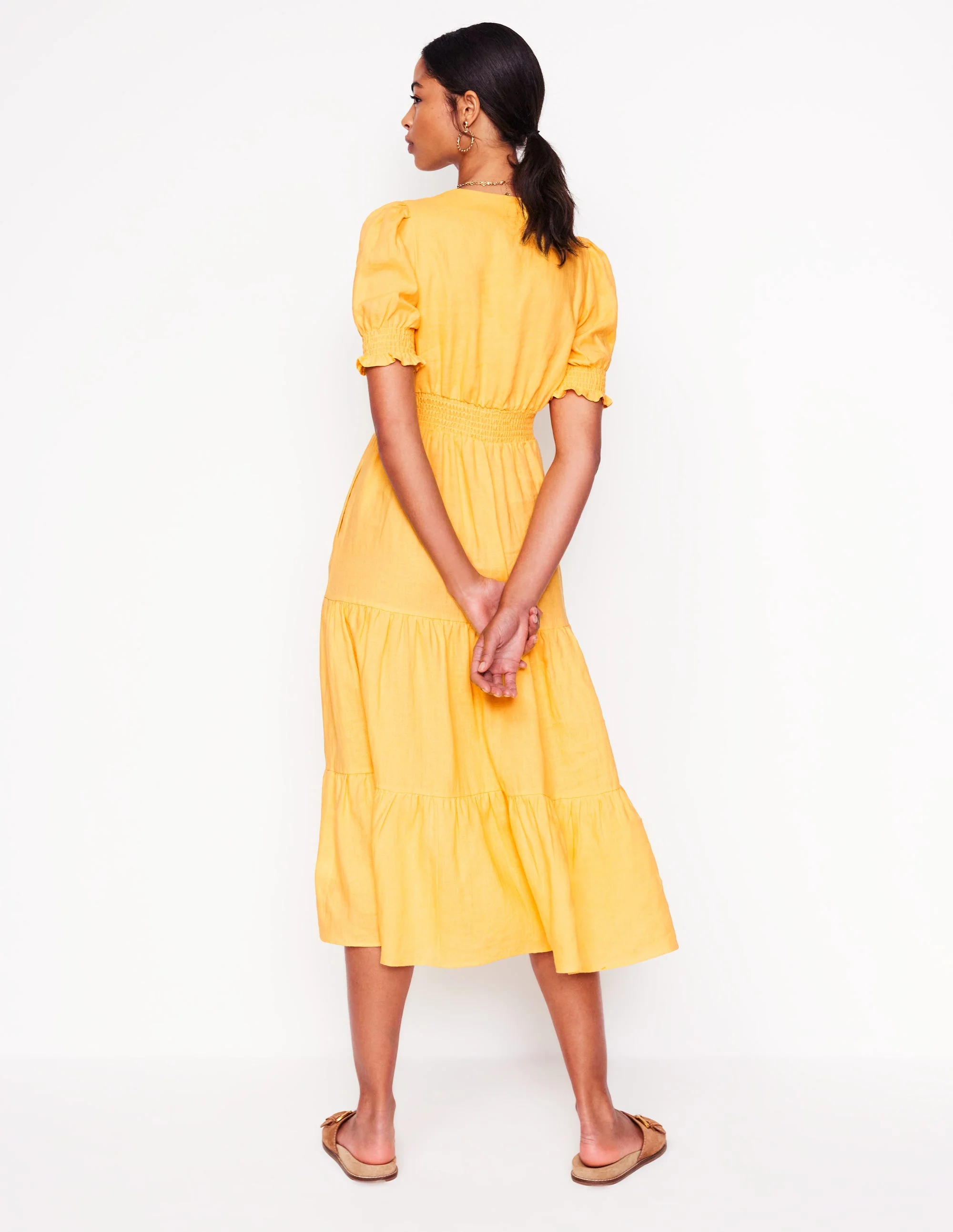 Anna Gestuftes Midikleid aus Leinen-Buttermilchgelb - Image 4