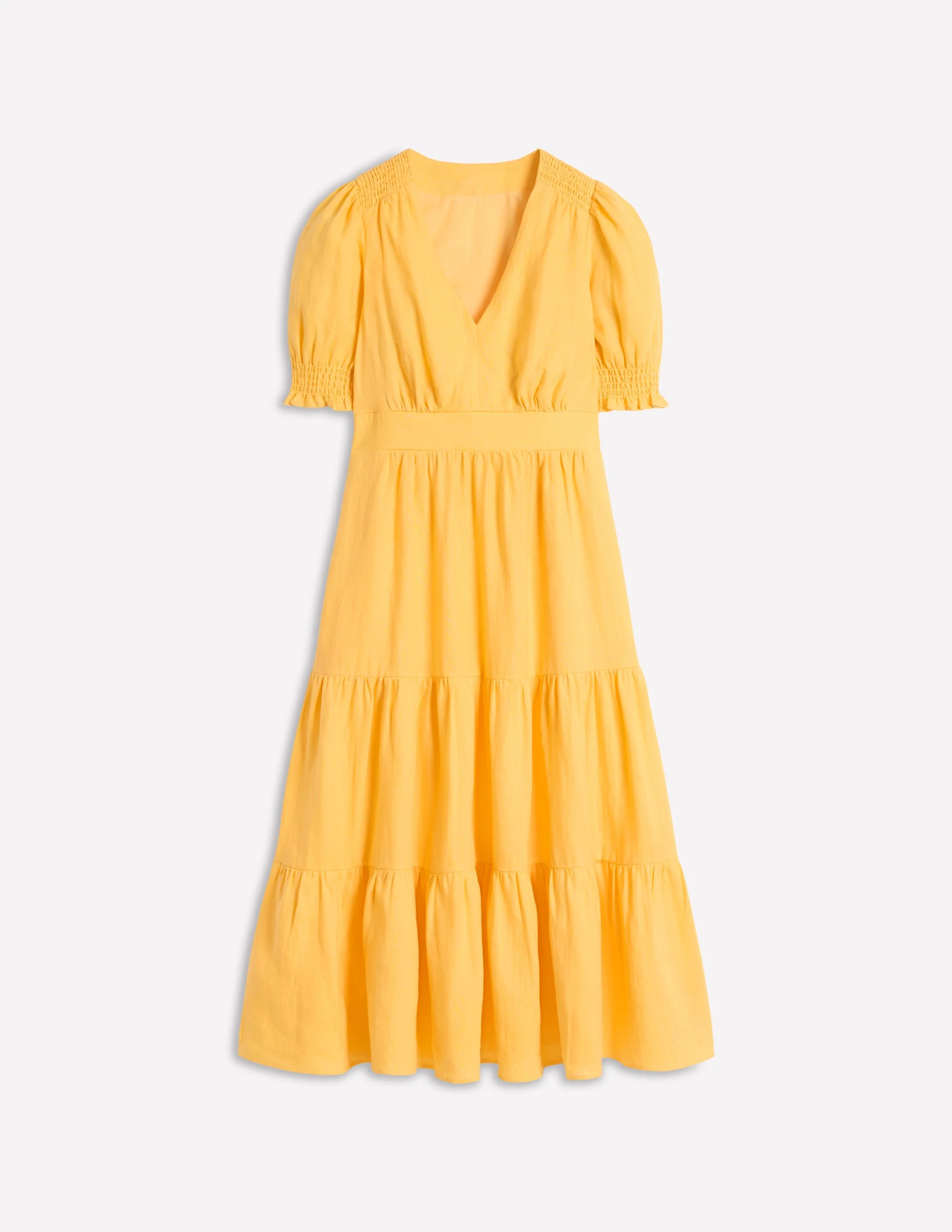 Anna Gestuftes Midikleid aus Leinen-Buttermilchgelb - Image 7