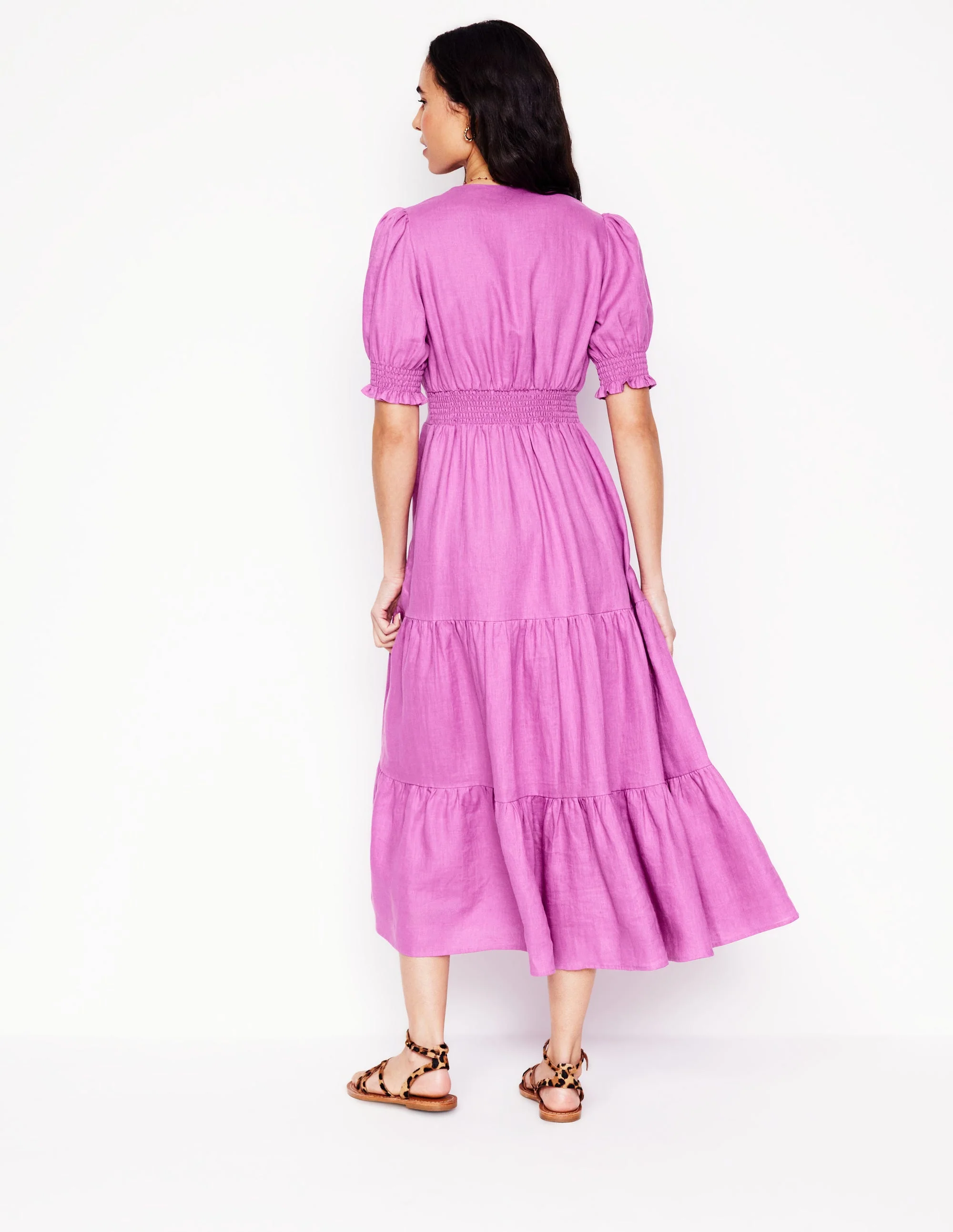 Anna Gestuftes Midikleid aus Leinen-Fingerhut-Lila - Image 3