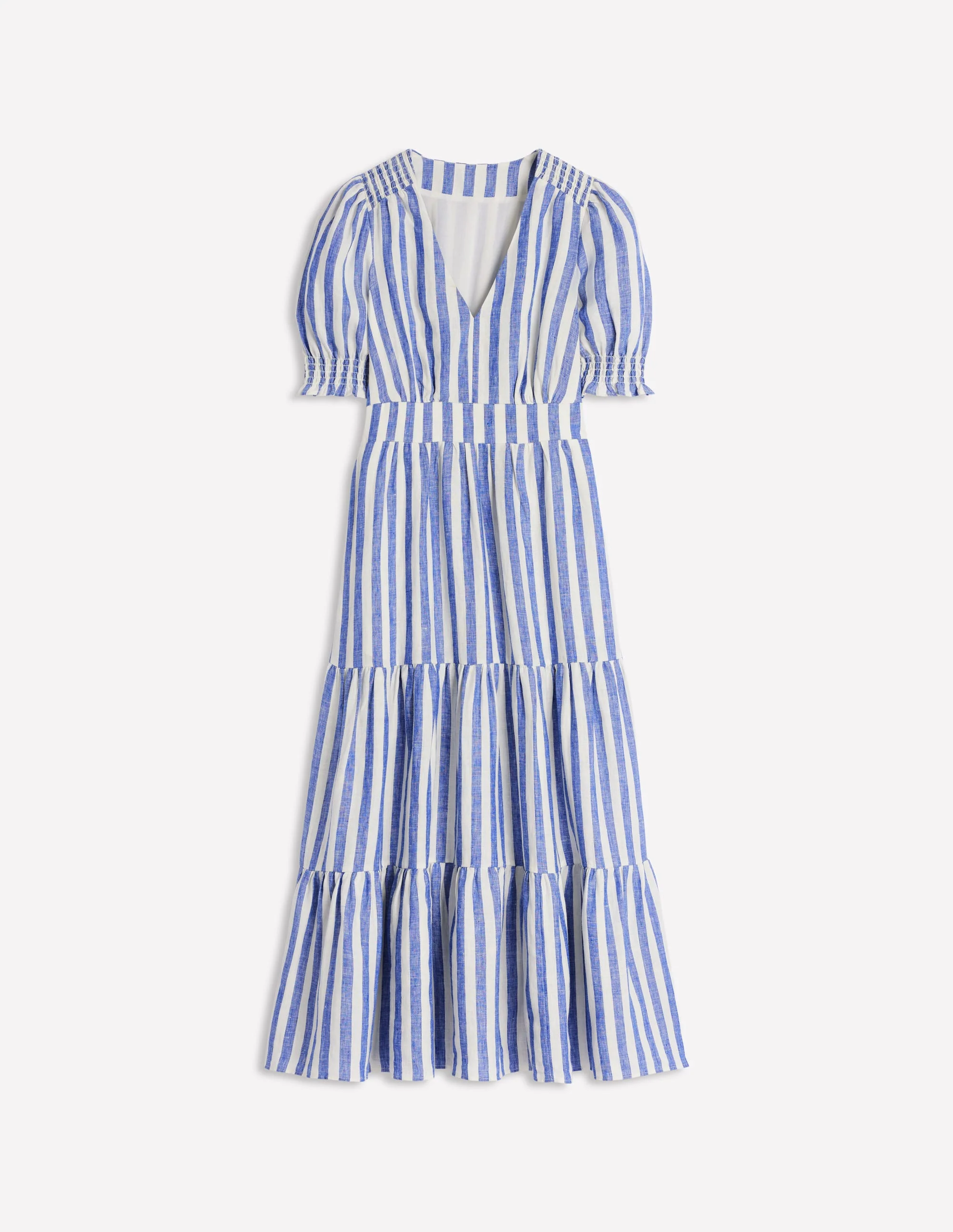 Anna Gestuftes Midikleid aus Leinen-Hellblau, Gestreift - Image 5