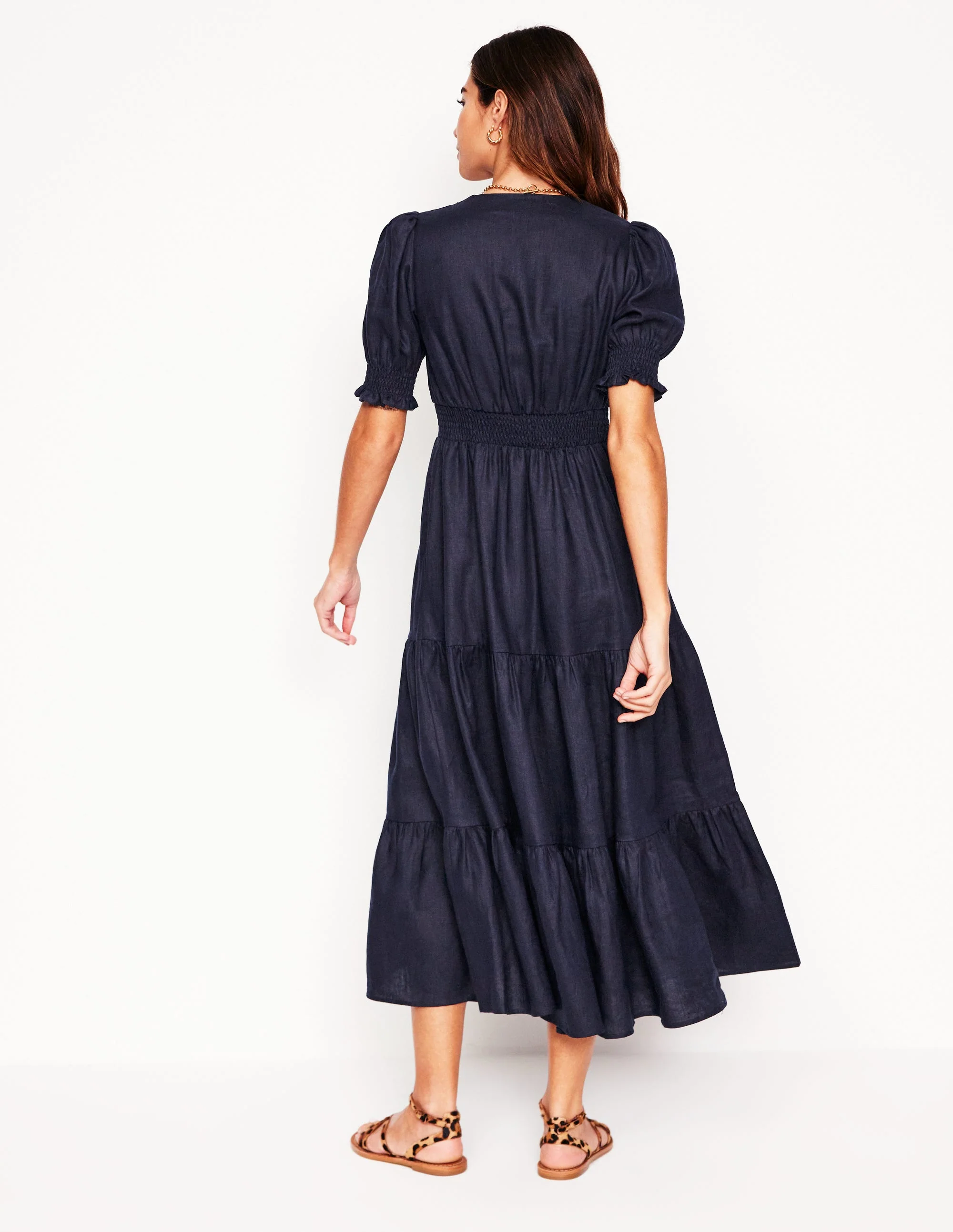 Anna Gestuftes Midikleid aus Leinen-Marineblaue - Image 3