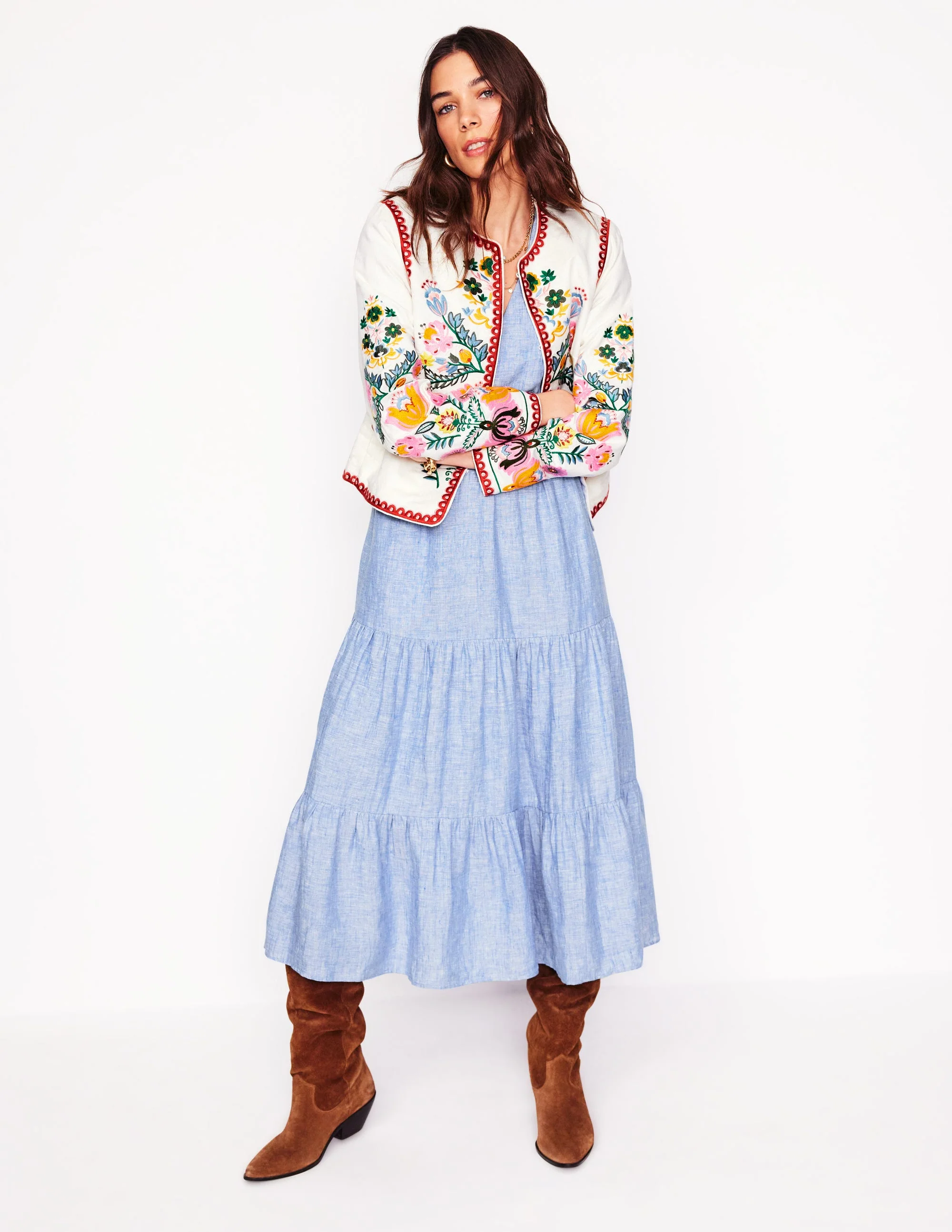 Anna Gestuftes Midikleid aus Leinen-Sommerblau Chambray - Image 6