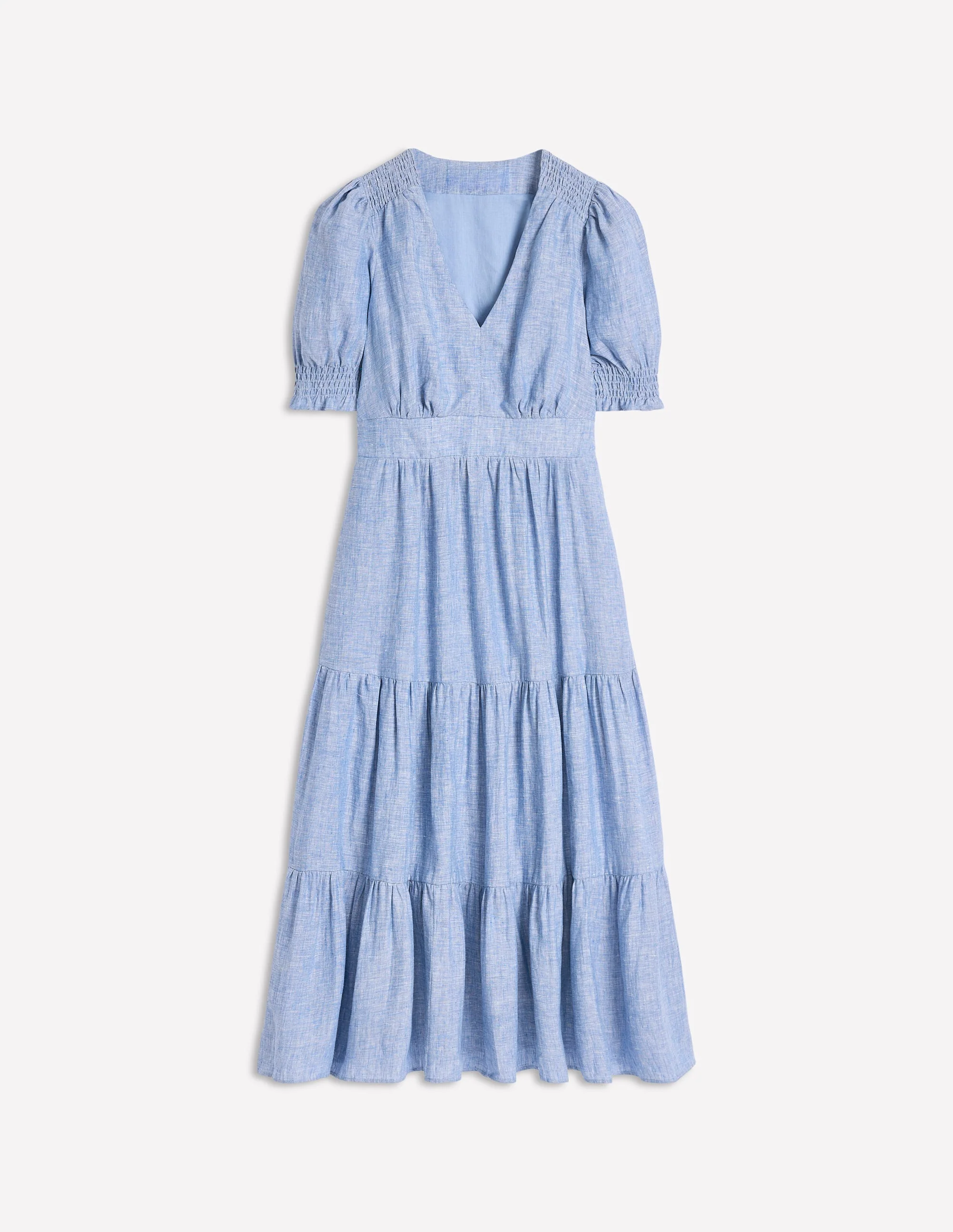 Anna Gestuftes Midikleid aus Leinen-Sommerblau Chambray - Image 8