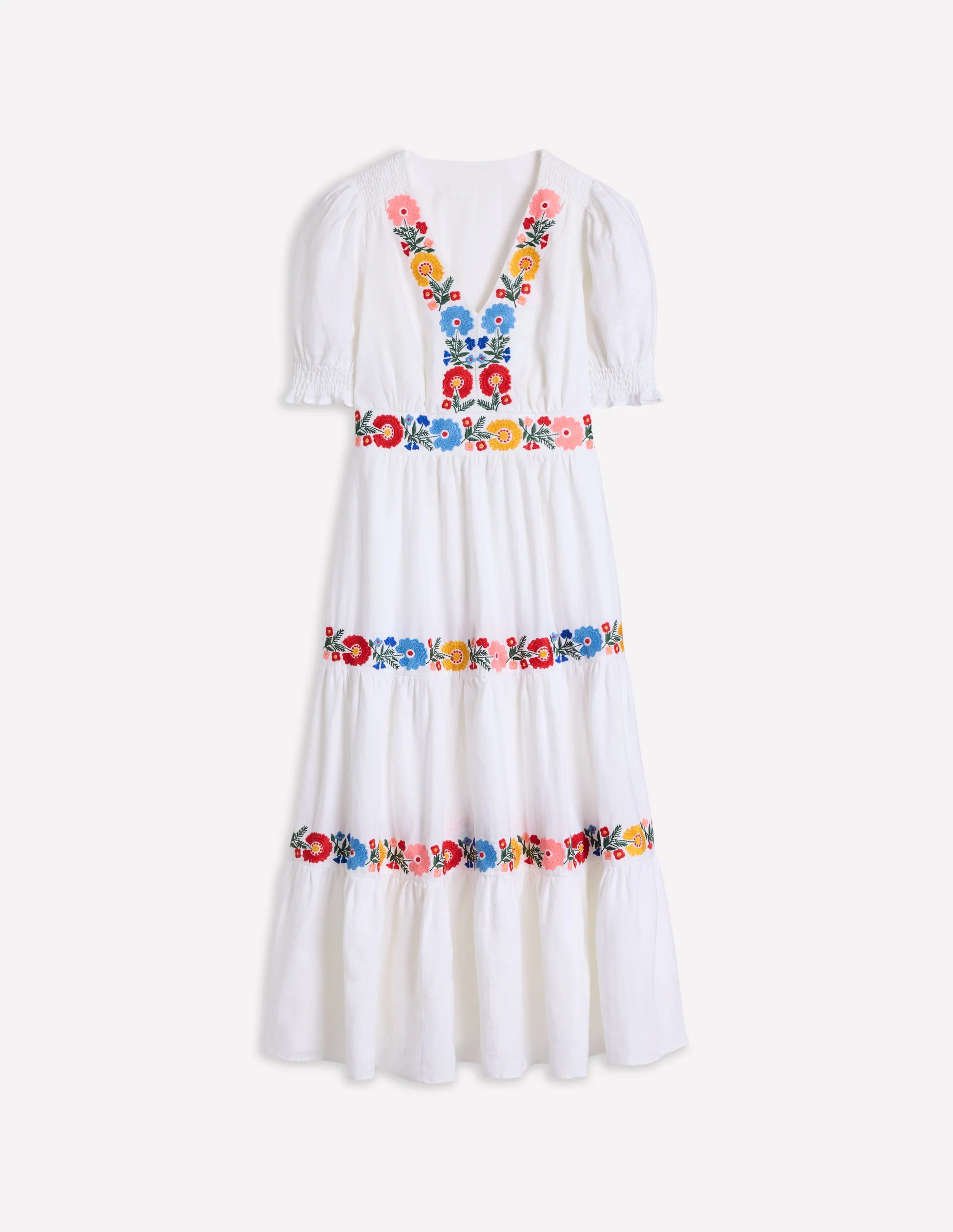 Anna Gestuftes Midikleid aus Leinen-Weiß/Bunt, Stickerei - Image 8