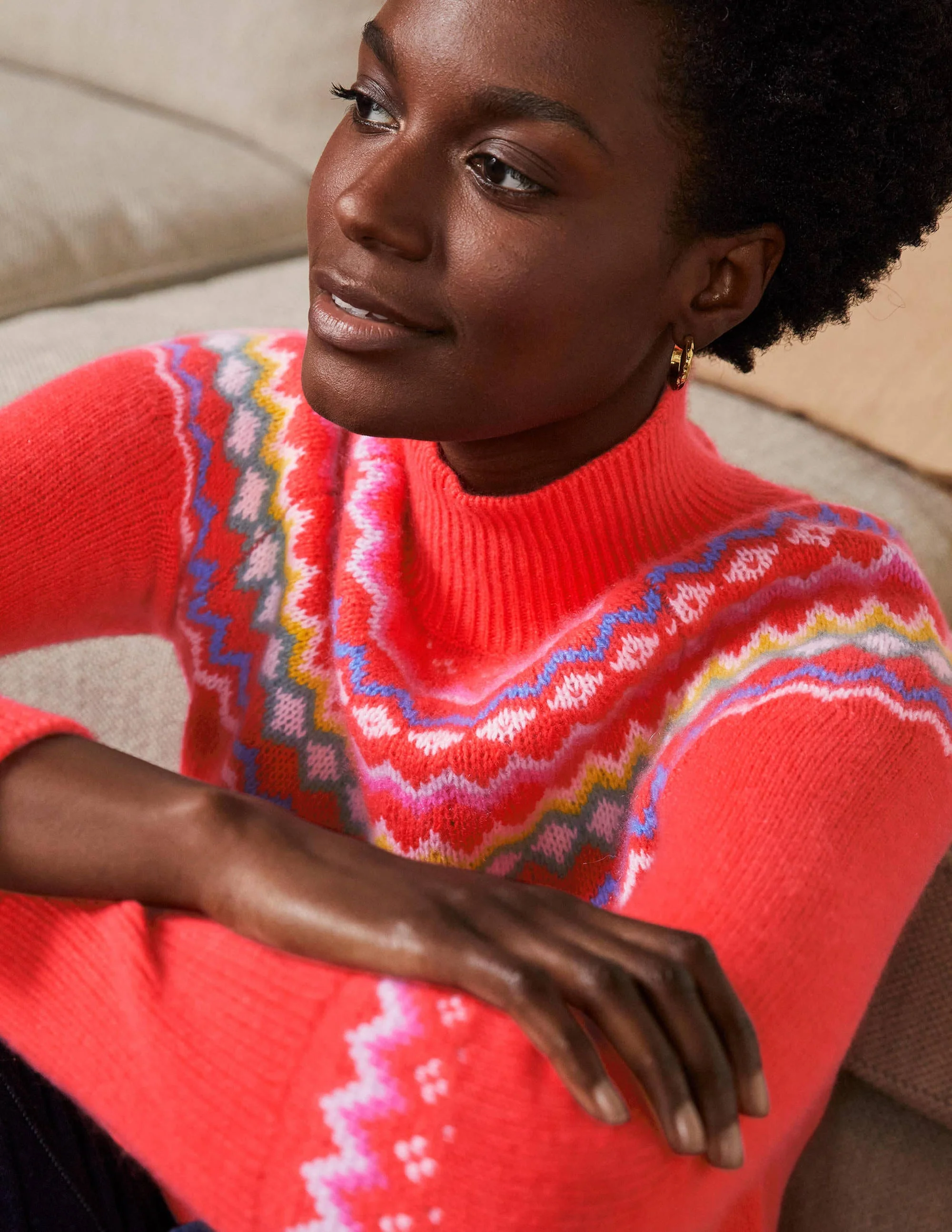 Anna Kaschmirpullover-Korallenrosa, Fair-Isle-Muster - Image 2
