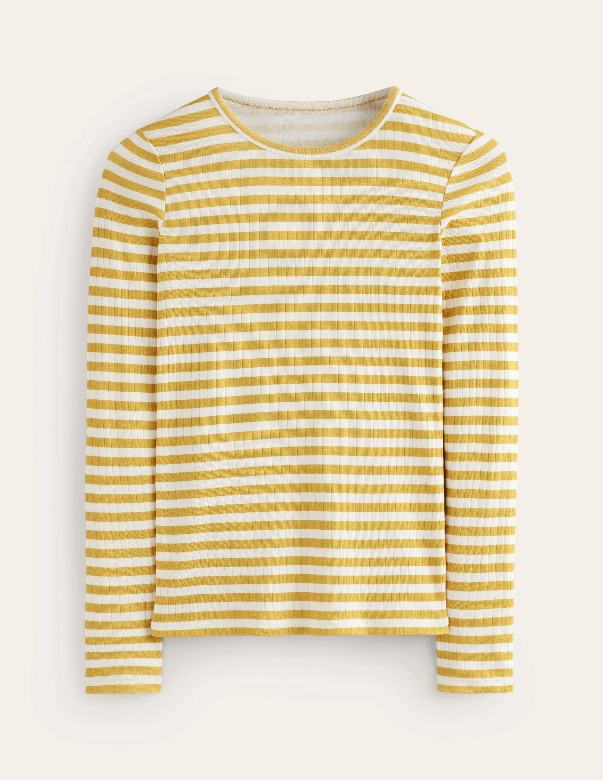 Anna Langarm-T-Shirt aus Rippstrick-Ölgelb, Naturweiß Gestreift - Image 5