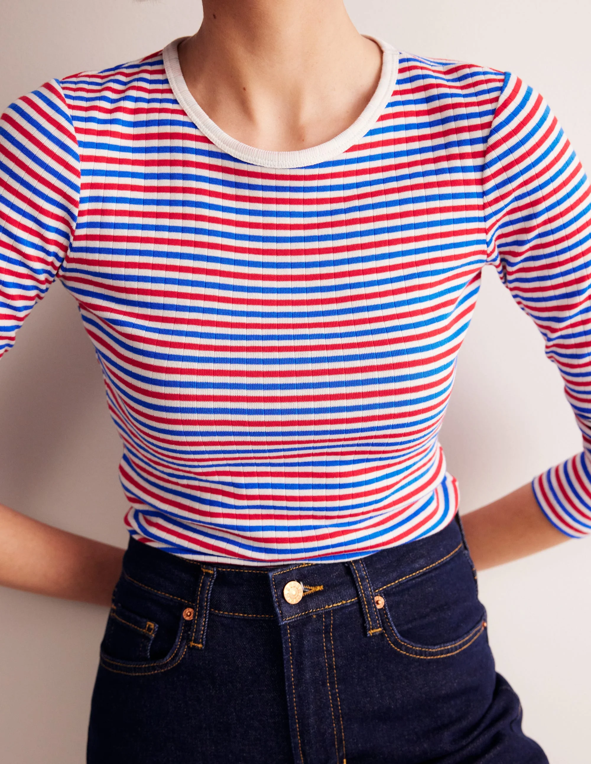 Anna Langarm-T-Shirt aus Rippstrick-Rot und Directoire-Blau - Image 2