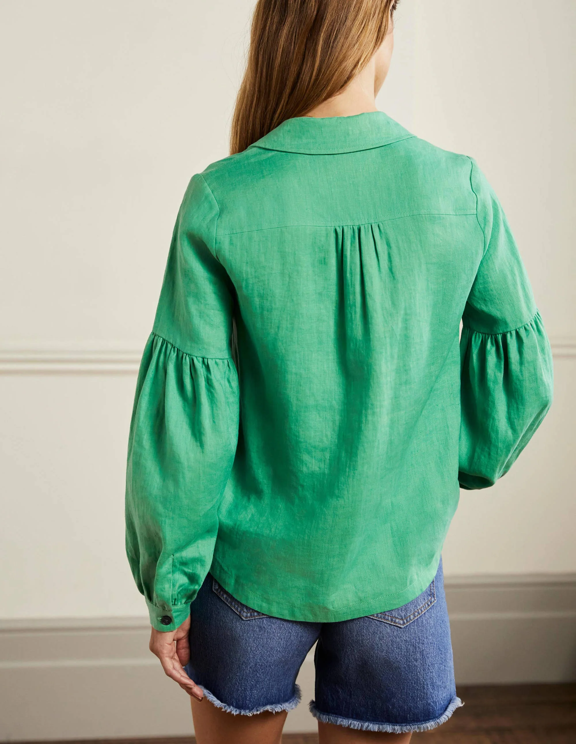 Anna Leinenhemd mit Blousonärmeln-Grüne Lagune - Image 3