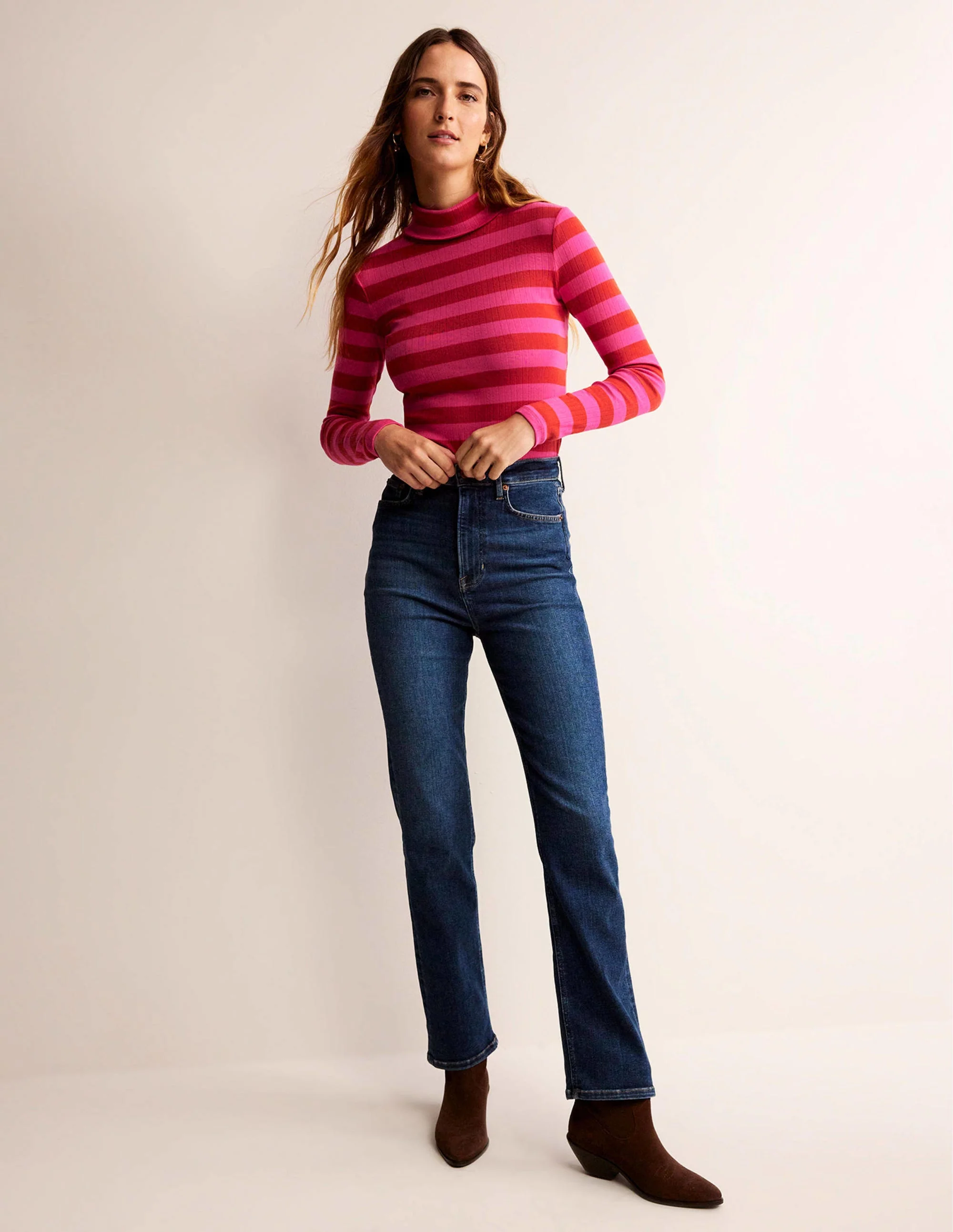 Anna Oberteil aus Rippstrick mit Rollkragen-Helles Rost, leuchtendes Pink - Image 4