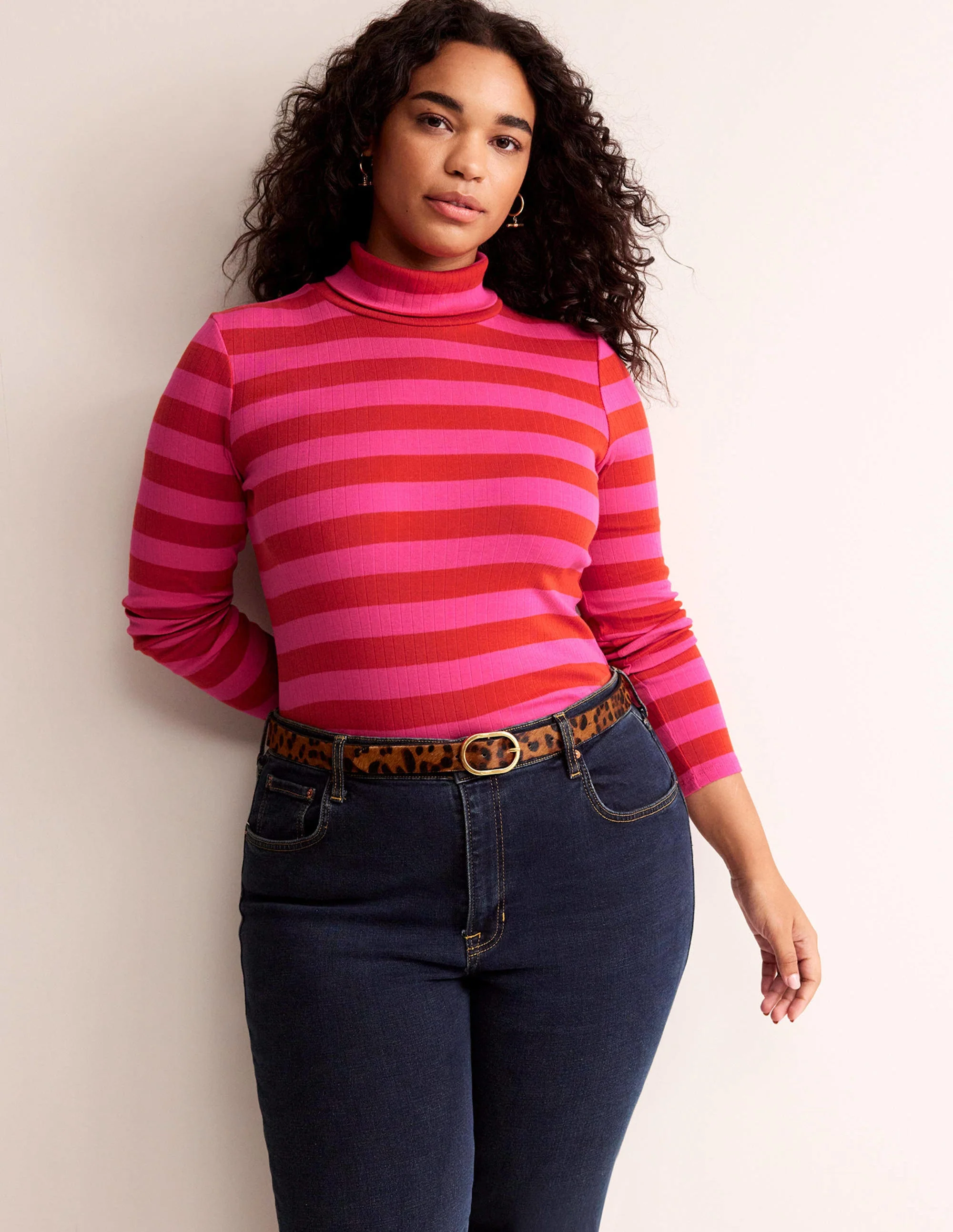 Anna Oberteil aus Rippstrick mit Rollkragen-Helles Rost, leuchtendes Pink - Image 5
