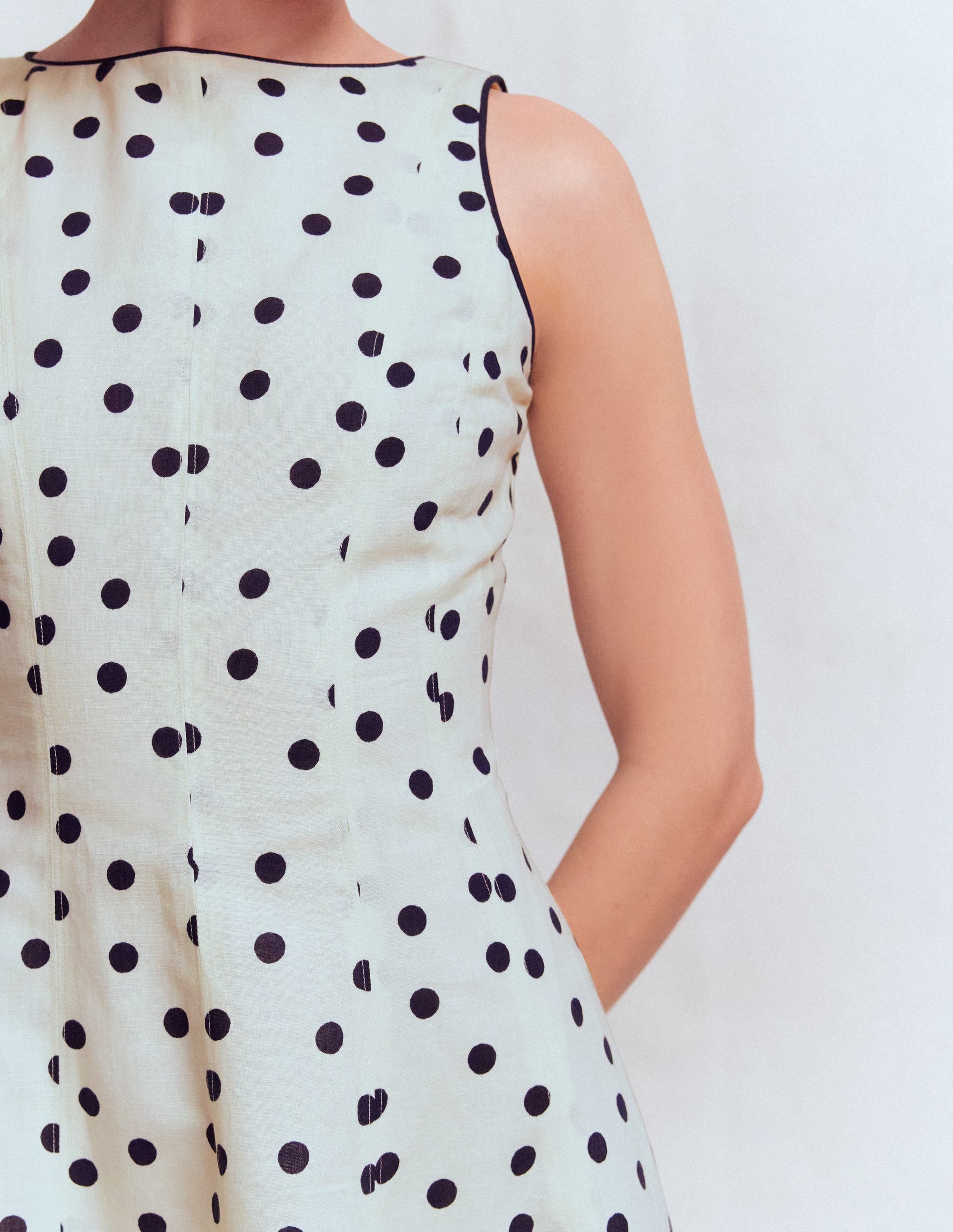 Annet Midikleid aus Leinenmischgewebe-Naturweiß Gemalte Tupfen - Image 2