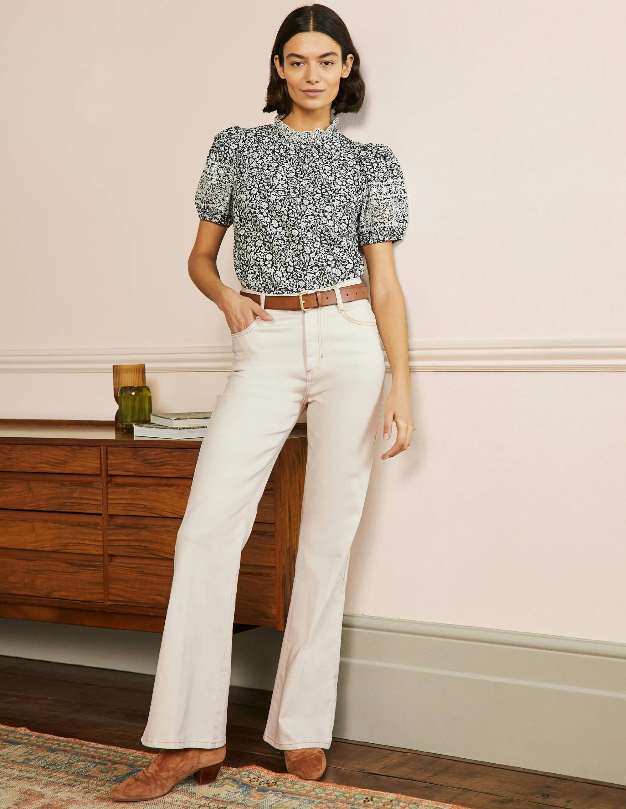 Antonia Elegante Jeans mit Schlag-Ecru