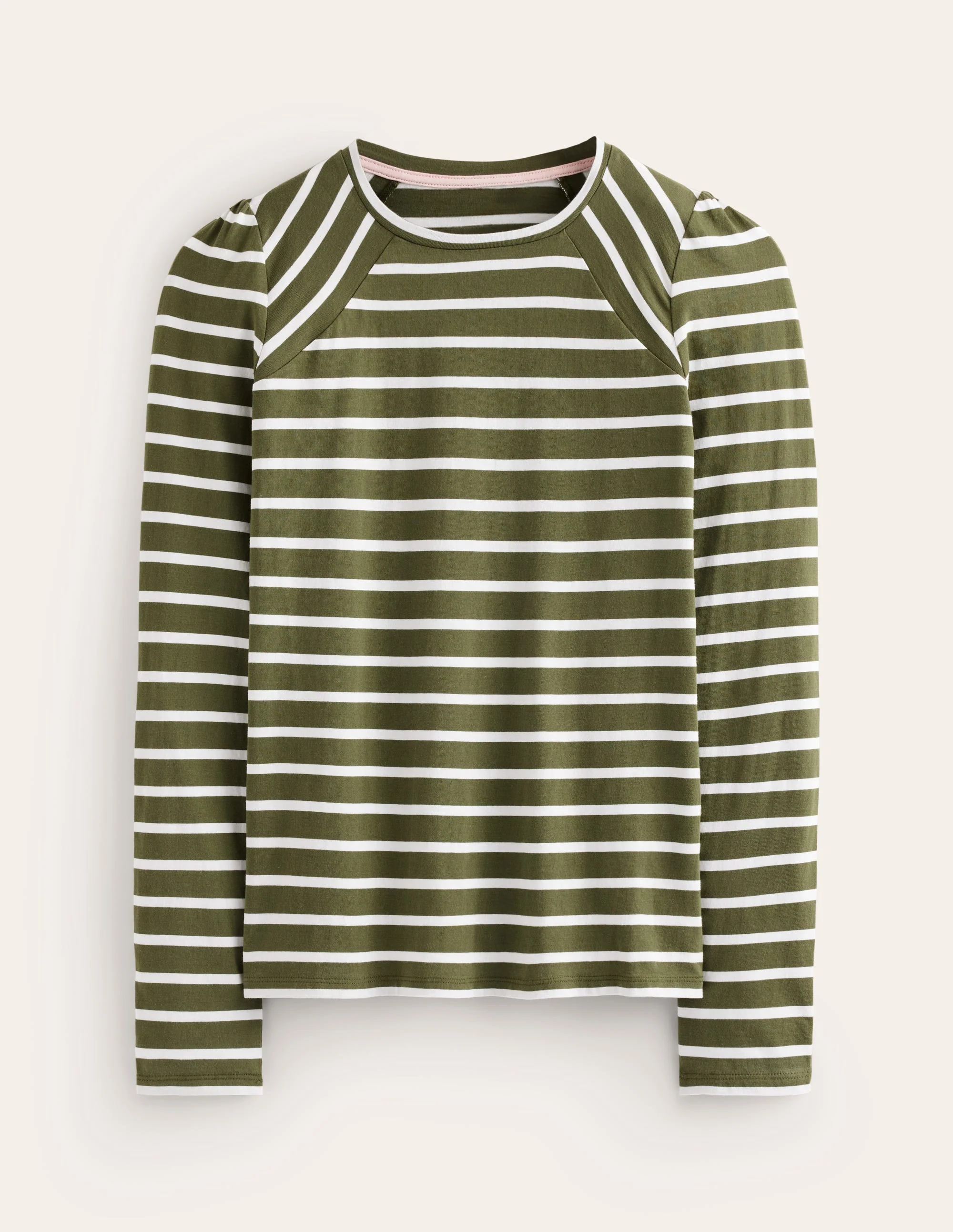 Arabella Gestreiftes Jerseyoberteil-Khaki, Naturweiß Streifen - Image 5