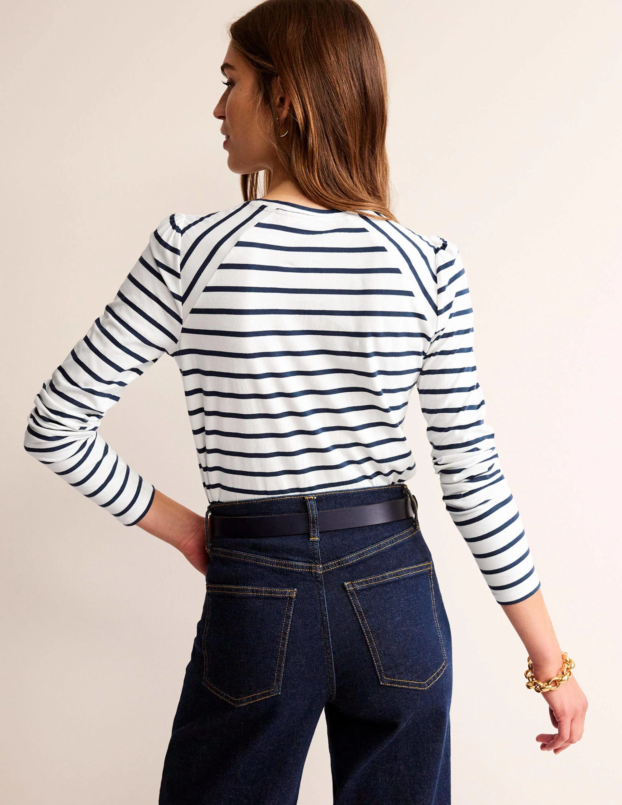 Arabella Gestreiftes T-Shirt-Naturweiß, Französisches Marineblau - Image 3