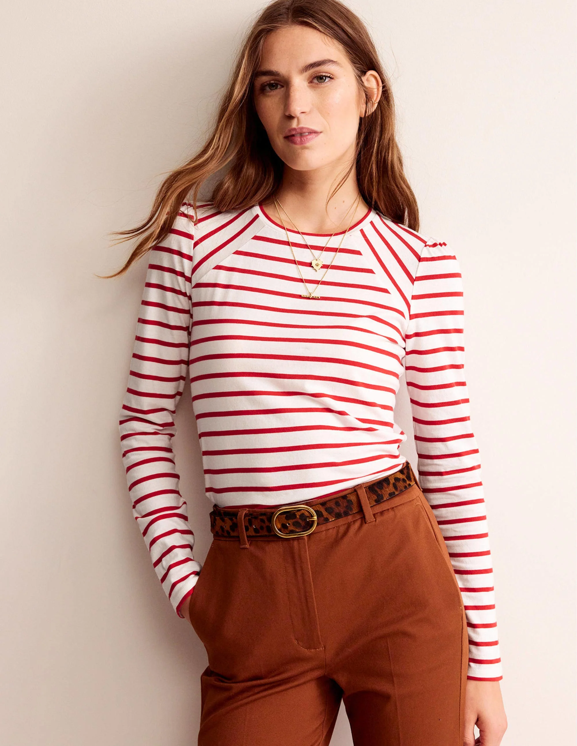 Arabella Gestreiftes T-Shirt-Pepperoni, Naturweiß