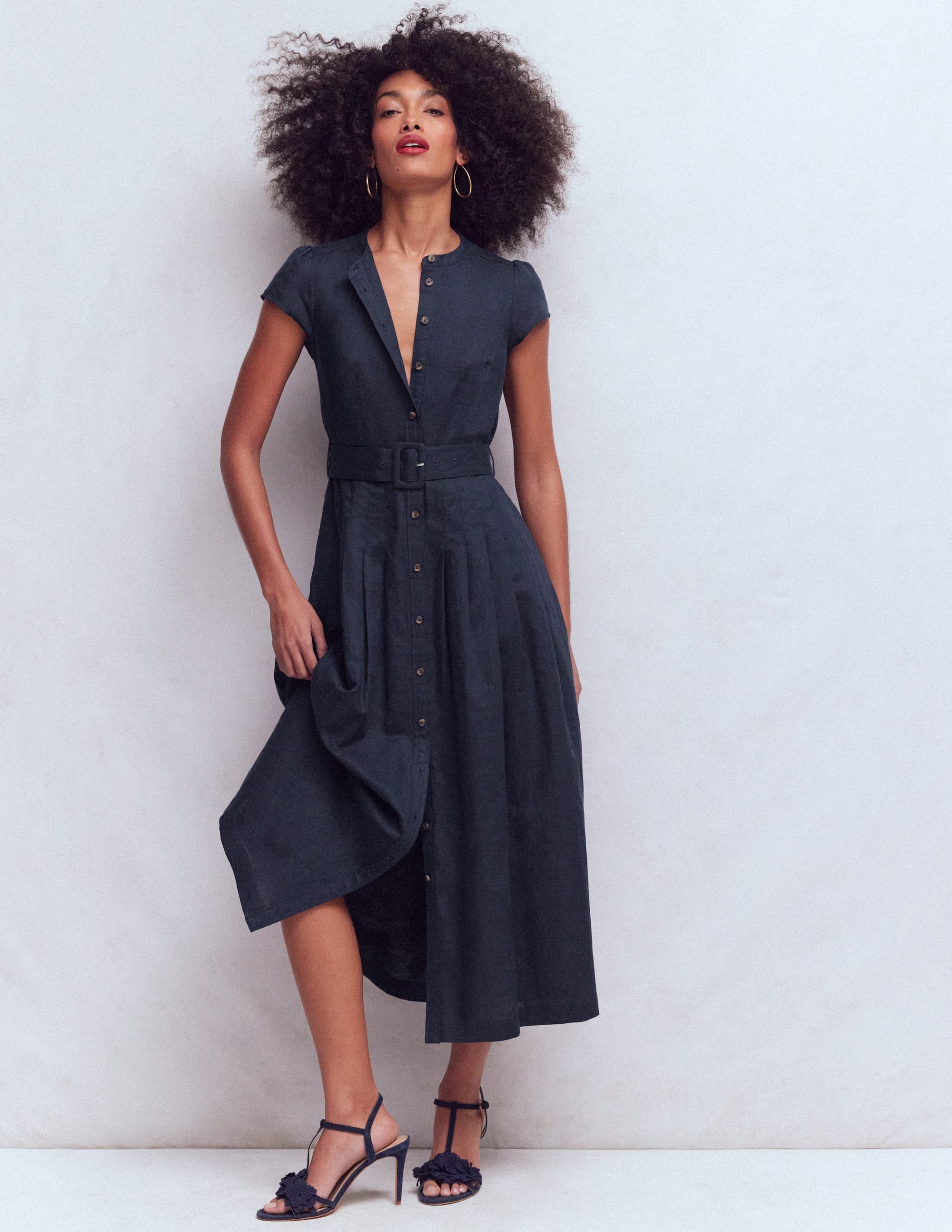 Arabella Kleid aus Leinenmischgewebe-Marineblau