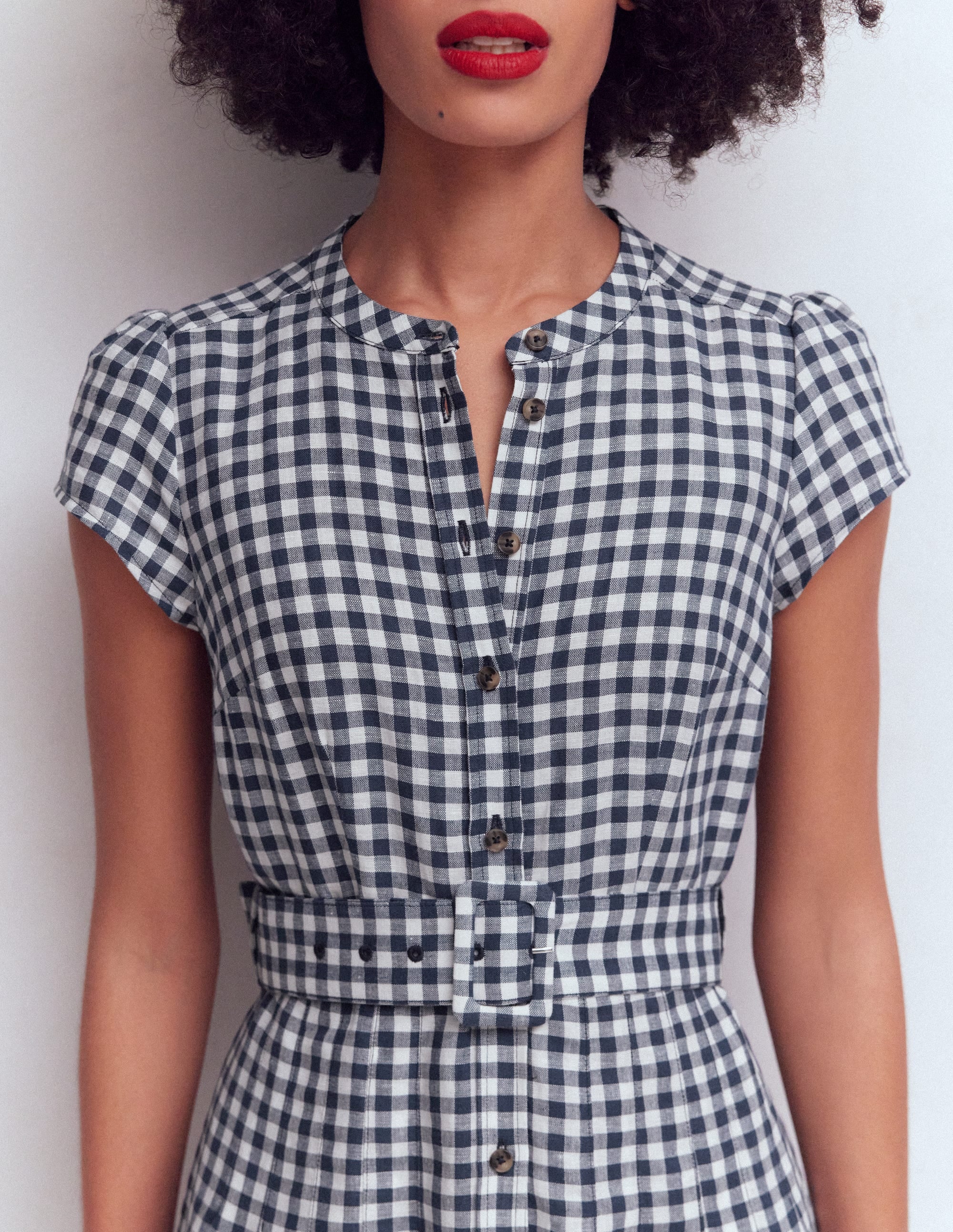 Arabella Kleid aus Leinenmischgewebe-Navy, Vichykaros SS18G003 - Image 2