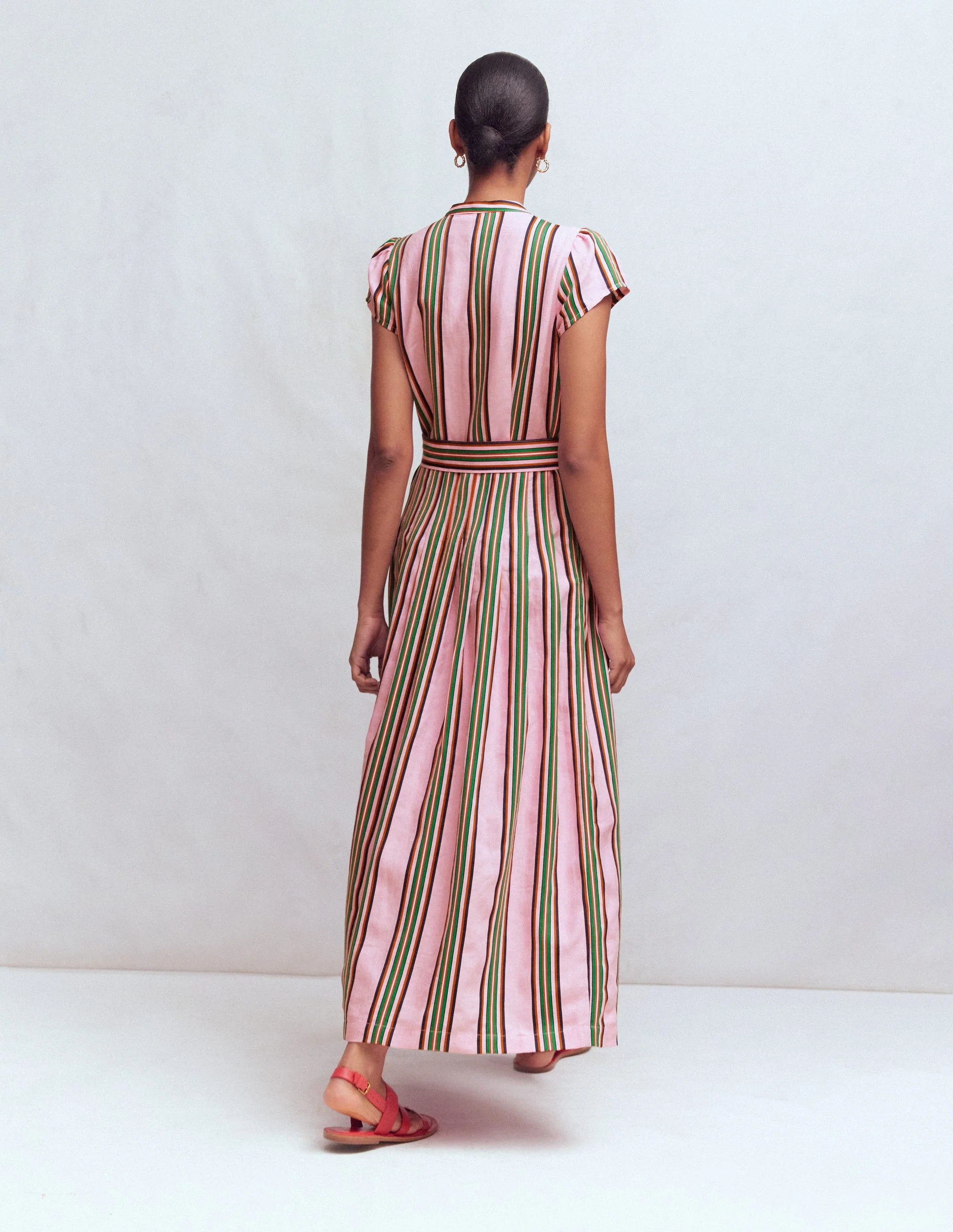 Arabella Kleid aus Leinenmischgewebe-Rosa, Sattes Smaragdgrün Streifen - Image 3