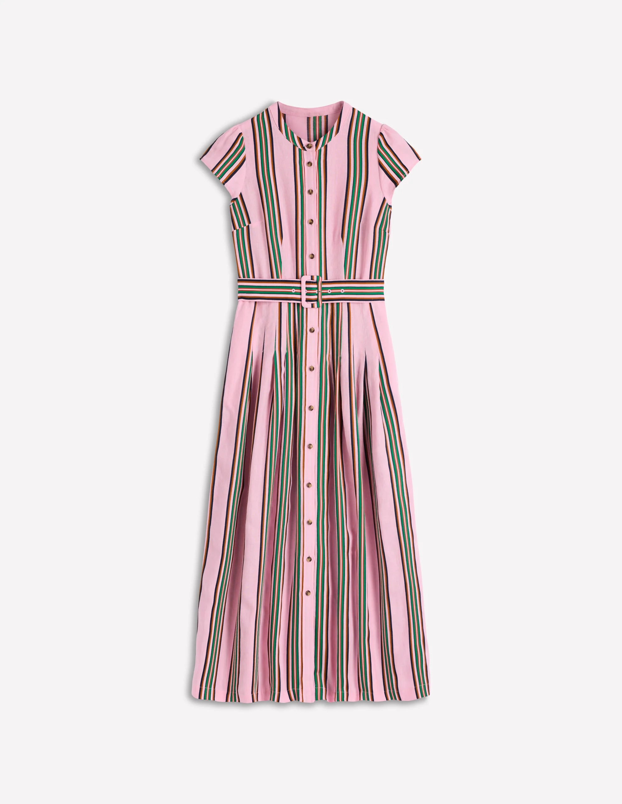 Arabella Kleid aus Leinenmischgewebe-Rosa, Sattes Smaragdgrün Streifen - Image 7