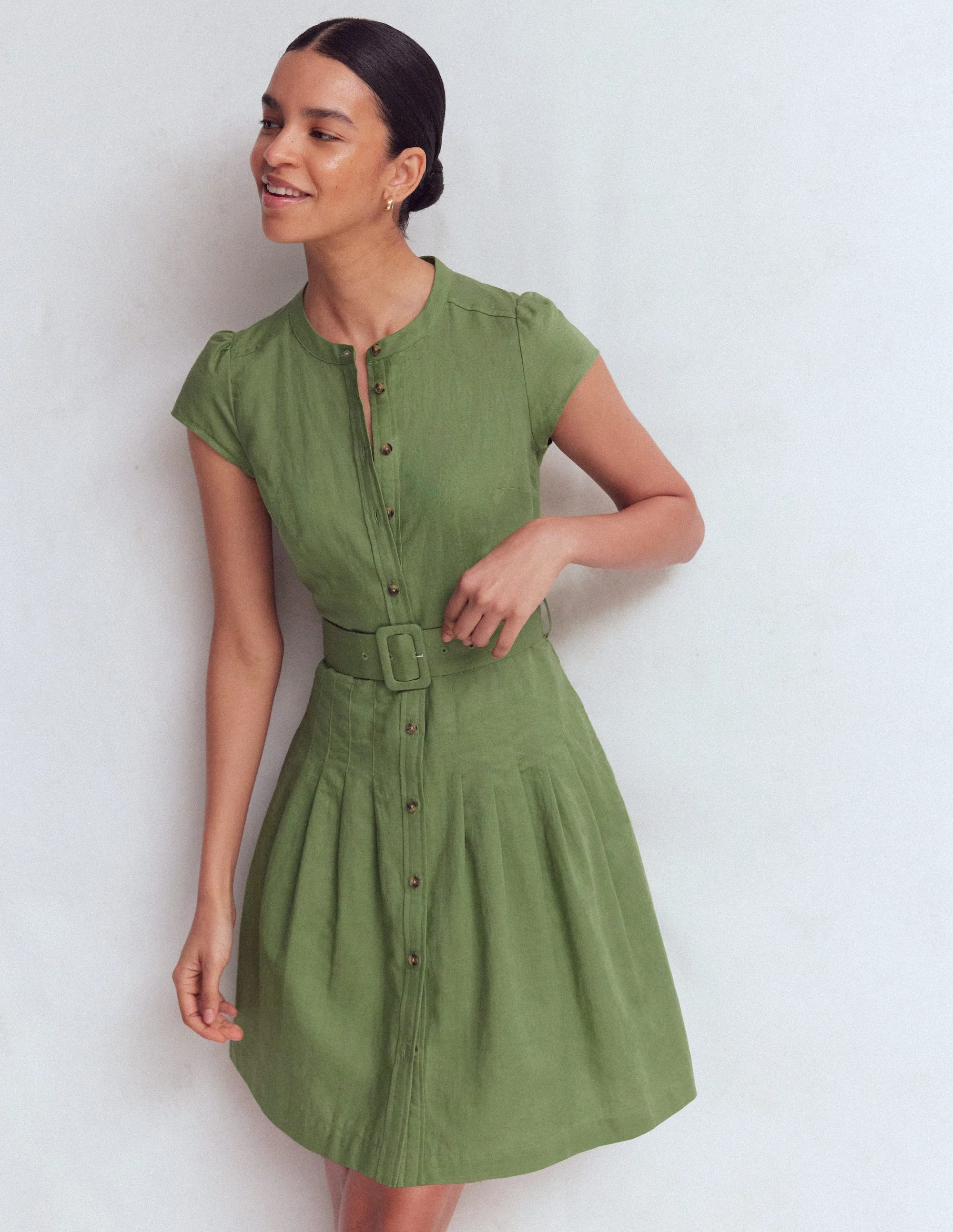 Arabella Kurzes Leinenkleid-Dunkles Teichgrün - Image 4