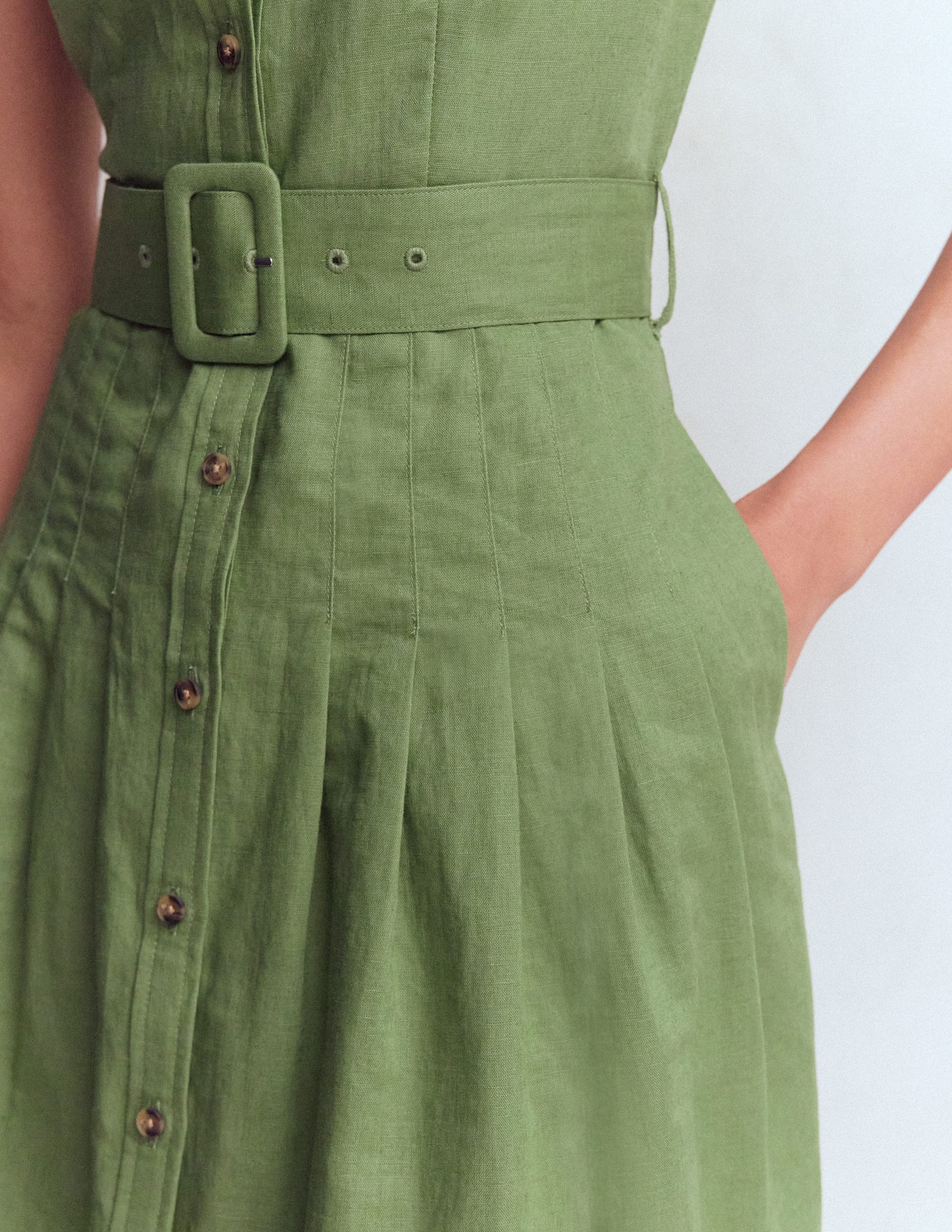 Arabella Kurzes Leinenkleid-Dunkles Teichgrün - Image 5
