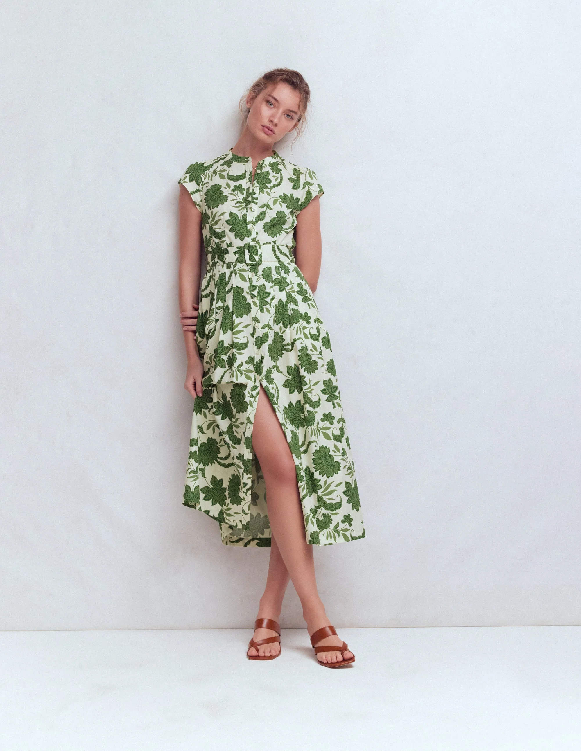 Arabella Maxikleid aus Baumwolle-Grün Elegante Blüten
