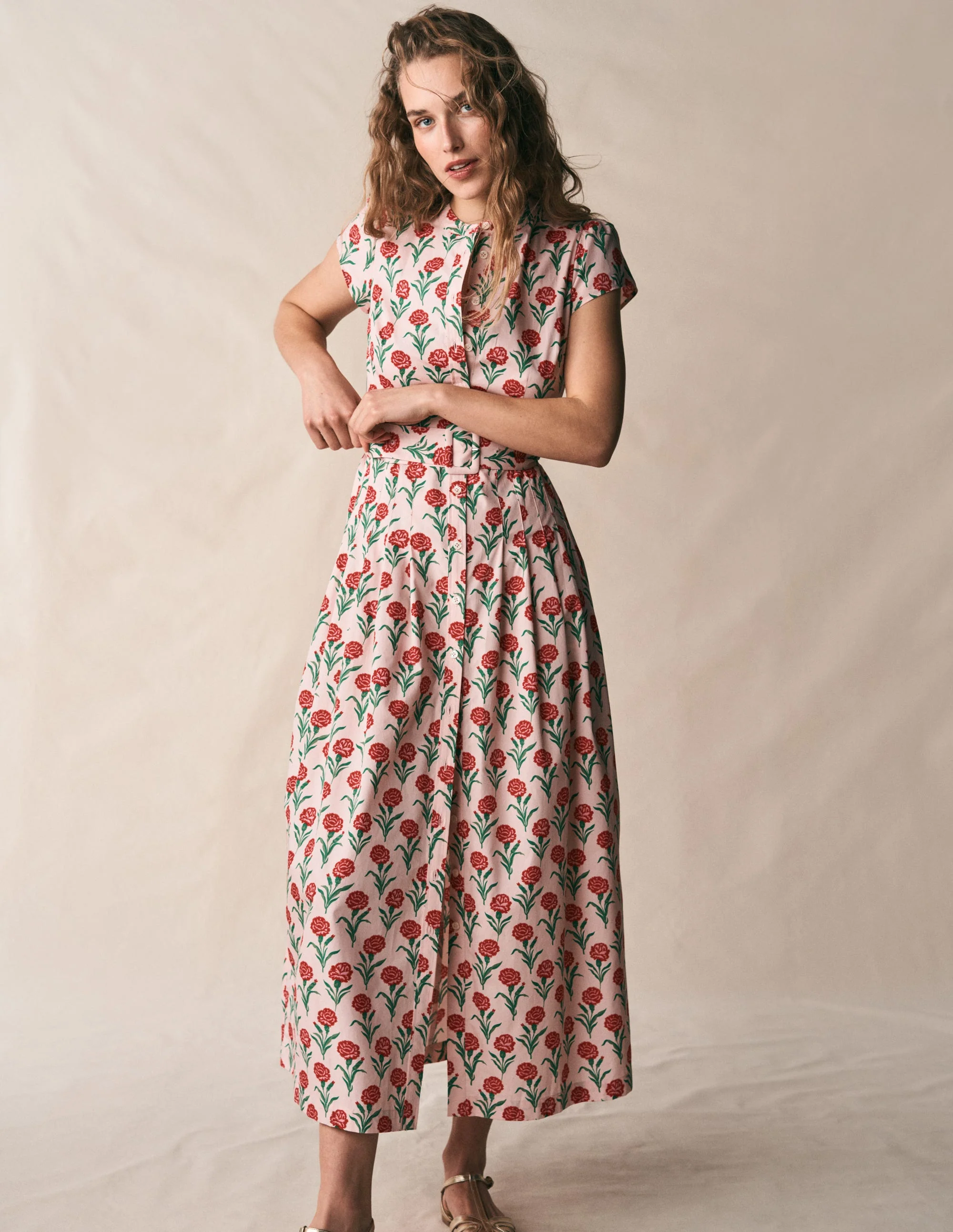Arabella Maxikleid aus Baumwolle-Rosa Nelkenstiel