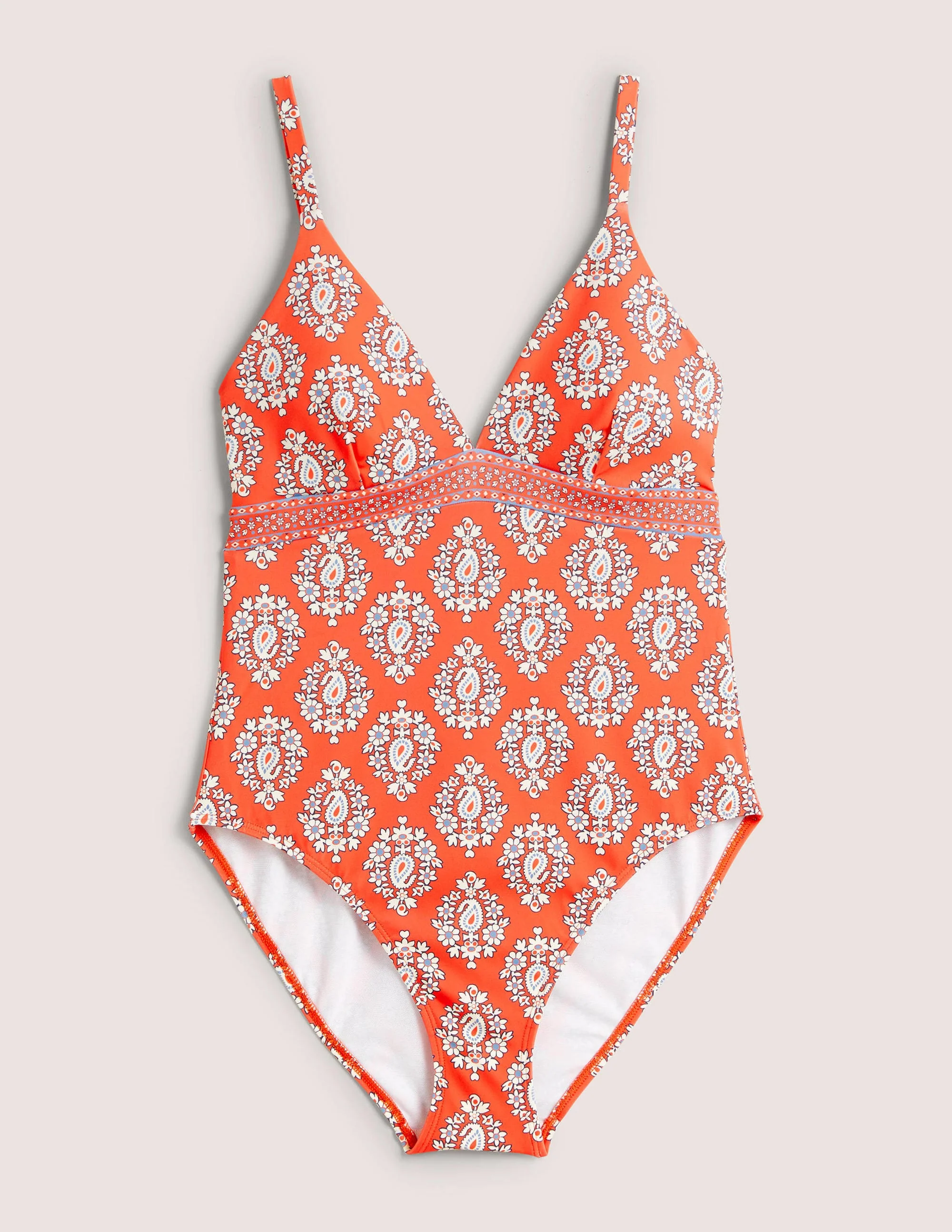 Arezzo Badeanzug mit V-Ausschnitt und Einsatz-Korallenrot, Opulentes Paisleymuster - Image 6
