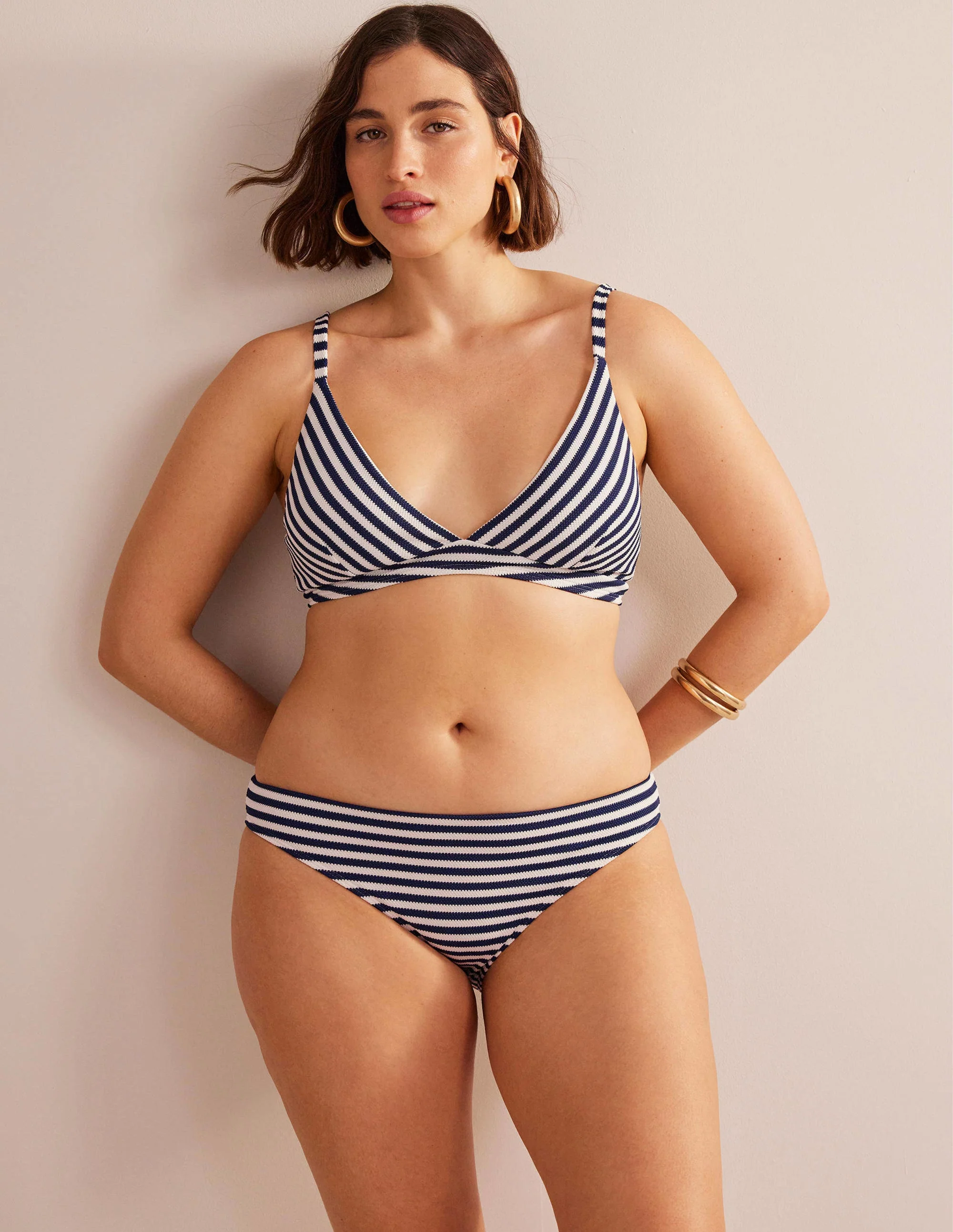Arezzo Bikinioberteil mit V-Ausschnitt-Bleu marine, rayé texturé ivoire - Image 5