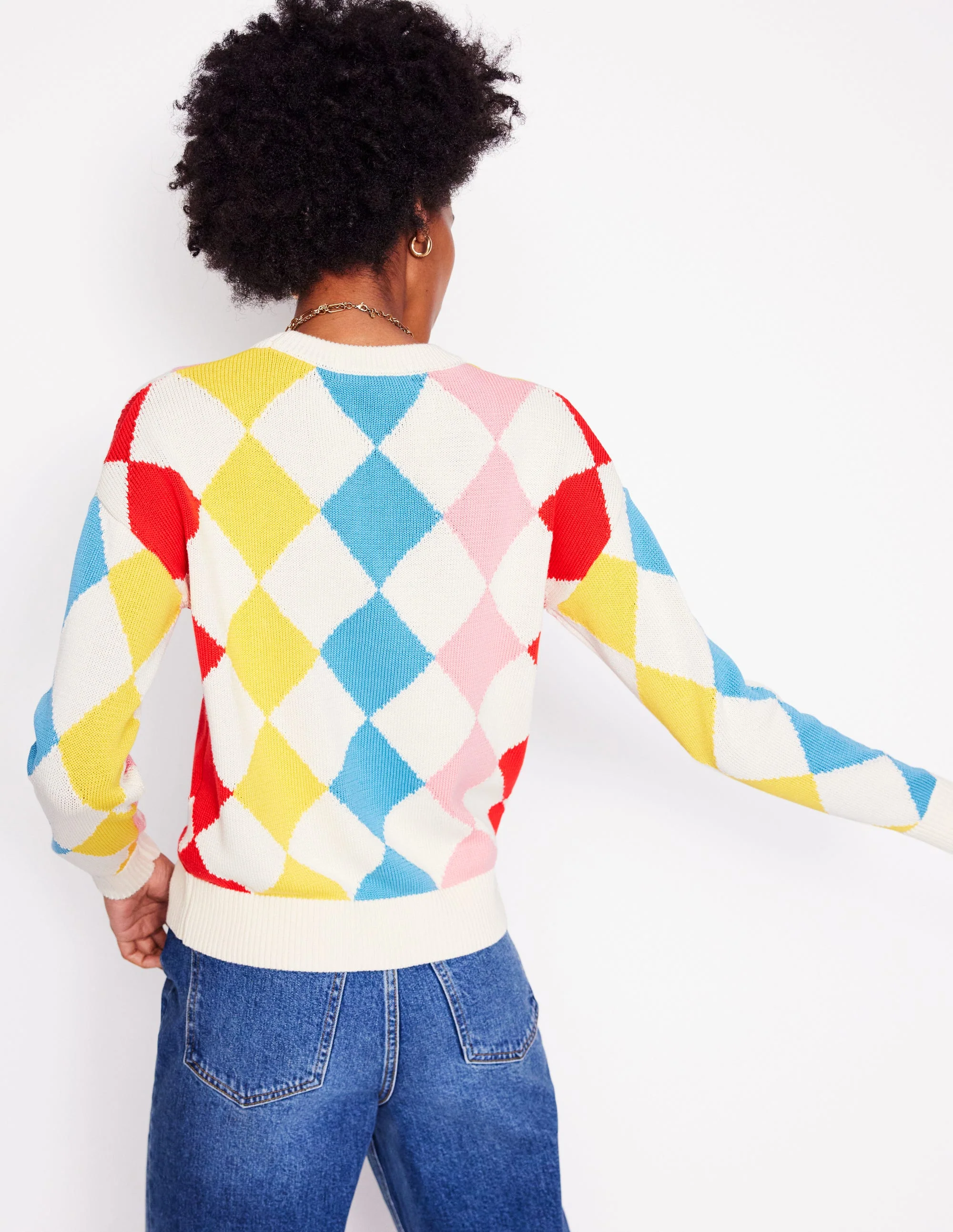 Argyle-Pullover aus Baumwolle-Rosa, Hellblau Argyle - Image 3