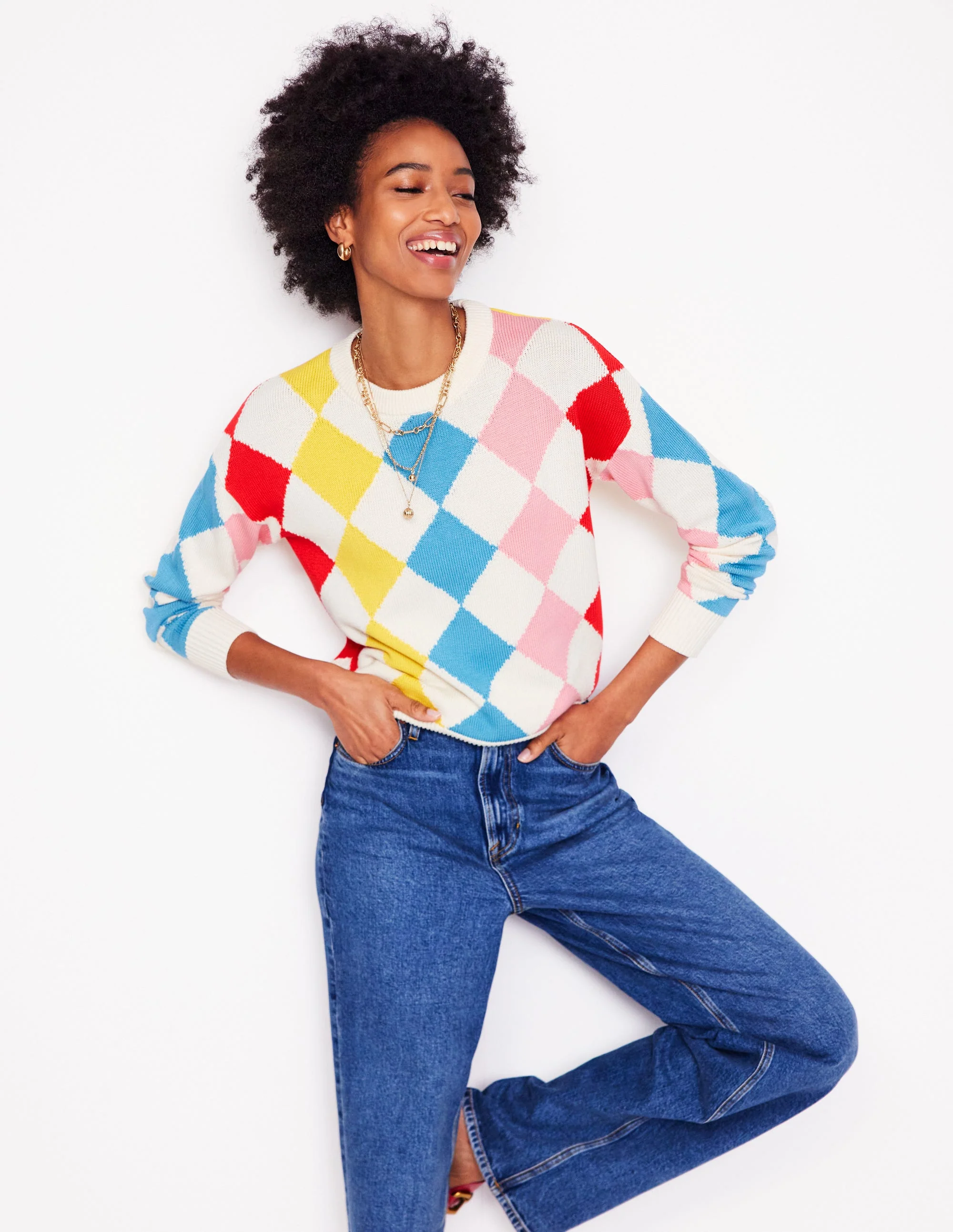 Argyle-Pullover aus Baumwolle-Rosa, Hellblau Argyle - Image 4