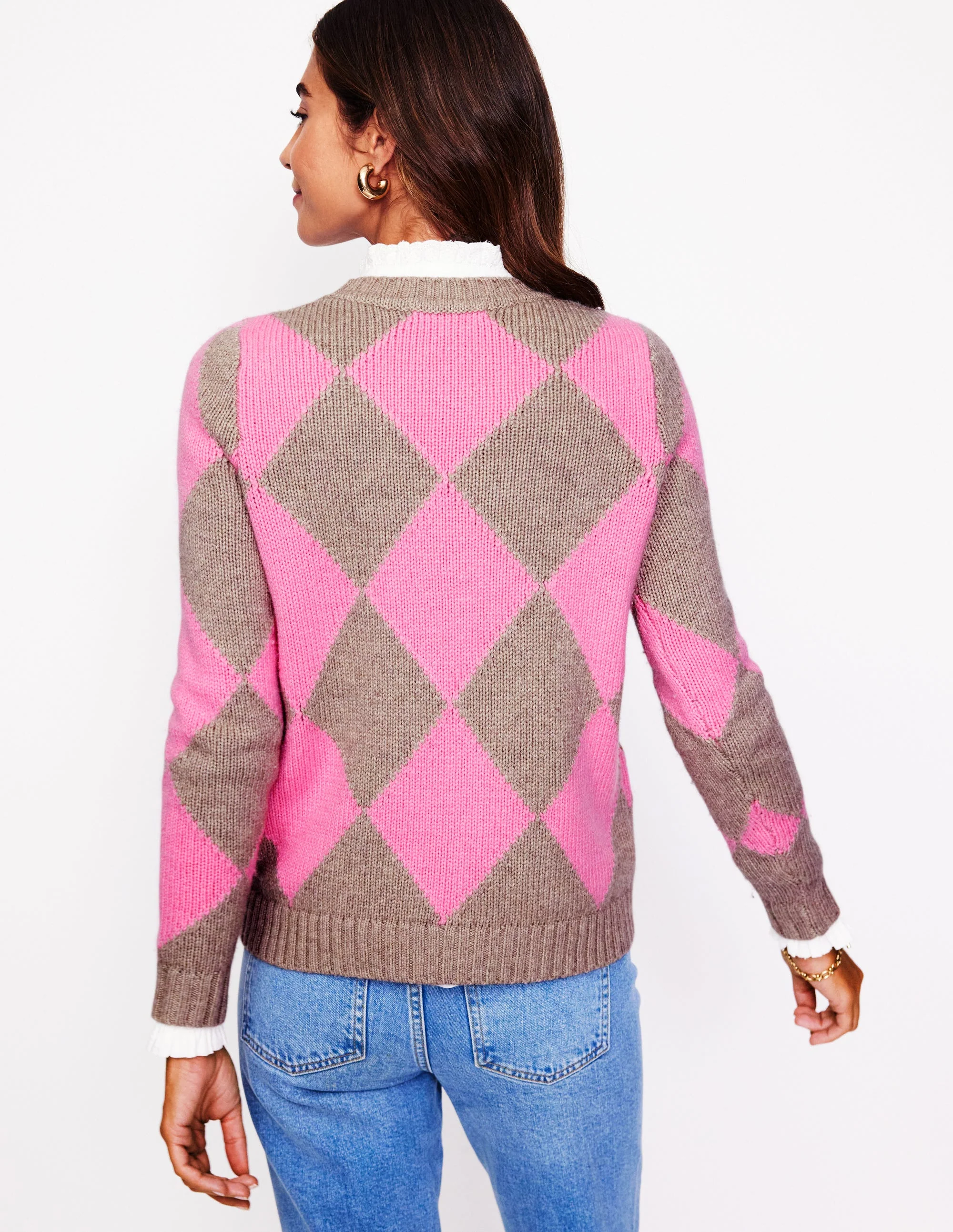 Argyle-Pullover mit Rundhalsausschnitt-Nerz Meliert, Rosa - Image 3