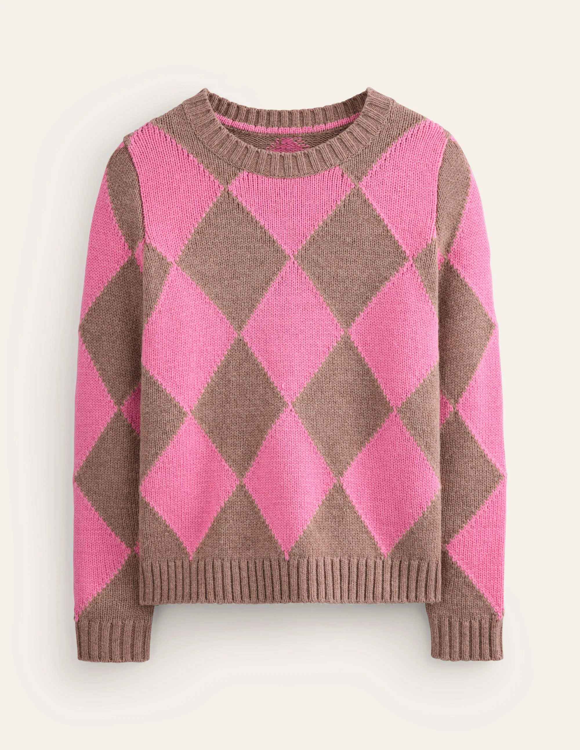 Argyle-Pullover mit Rundhalsausschnitt-Nerz Meliert, Rosa - Image 5