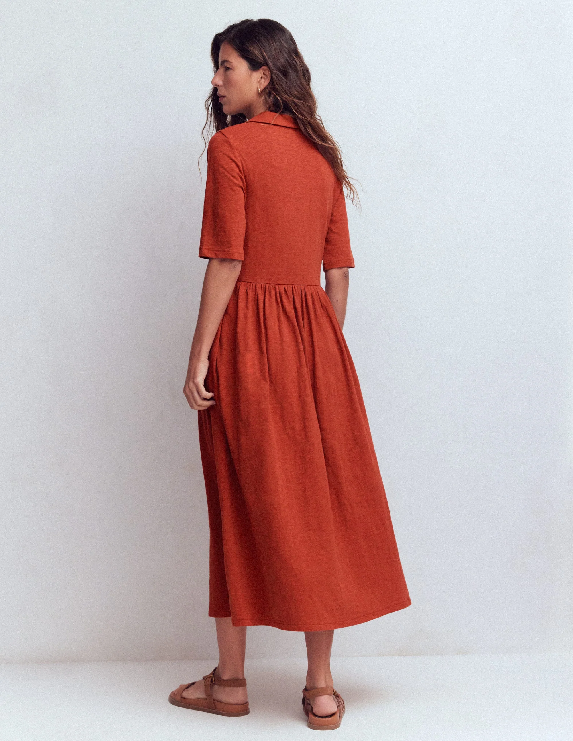 Aria Jerseykleid mit Kragen-Braun-Orange - Image 3
