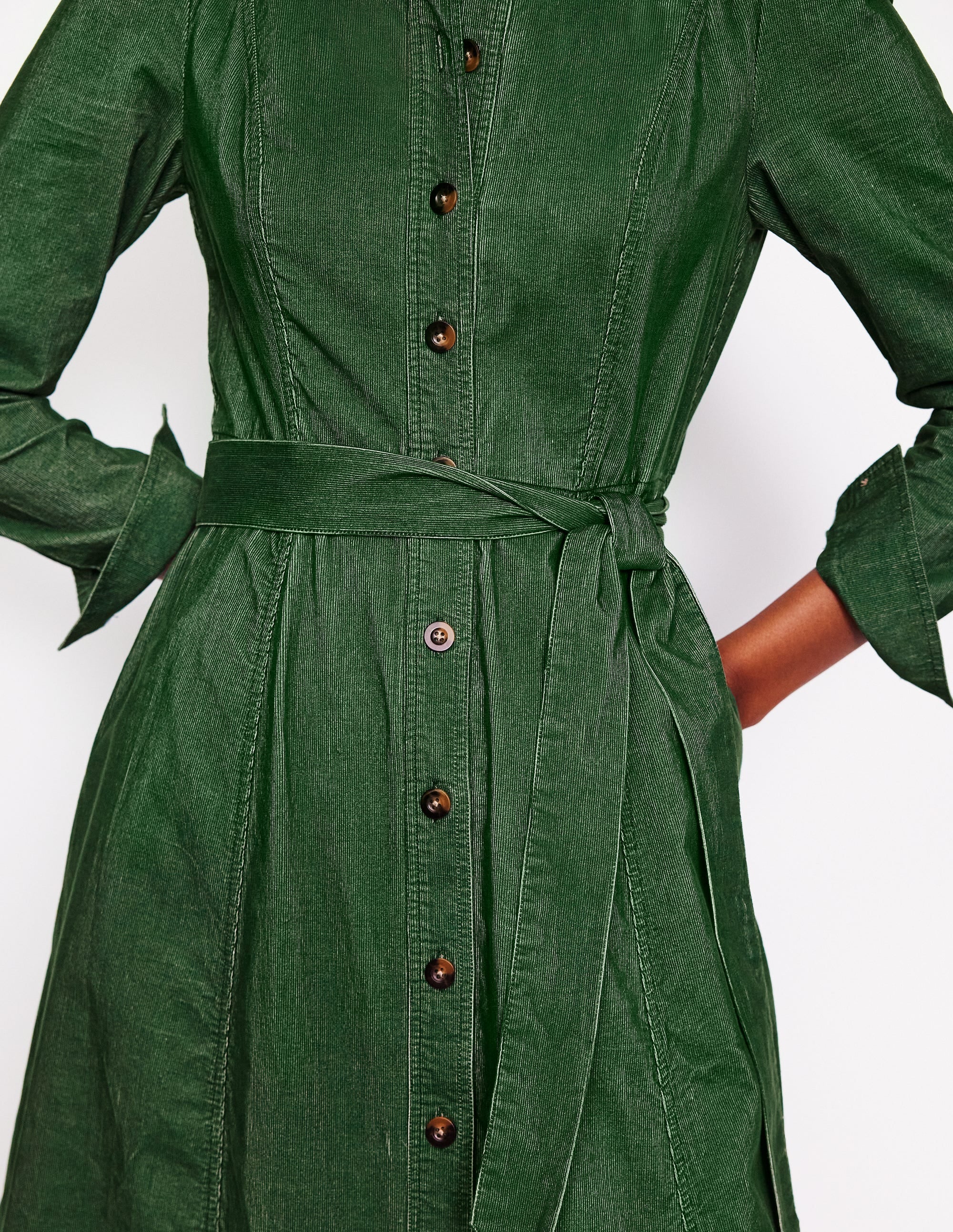 Aubrey Midi-Hemdblusenkleid aus Cord-Dunkelgrün - Image 3