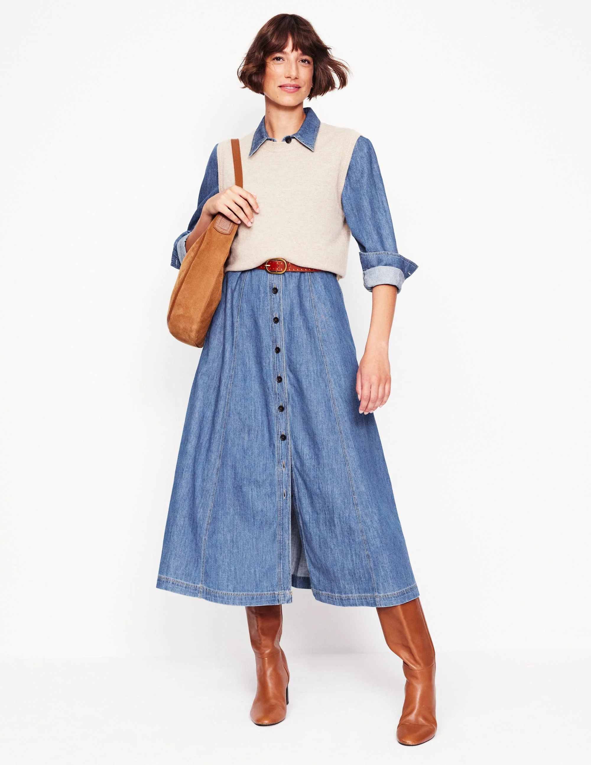 Aubrey Midi-Hemdblusenkleid aus Denim-Helles Vintageblau - Image 5