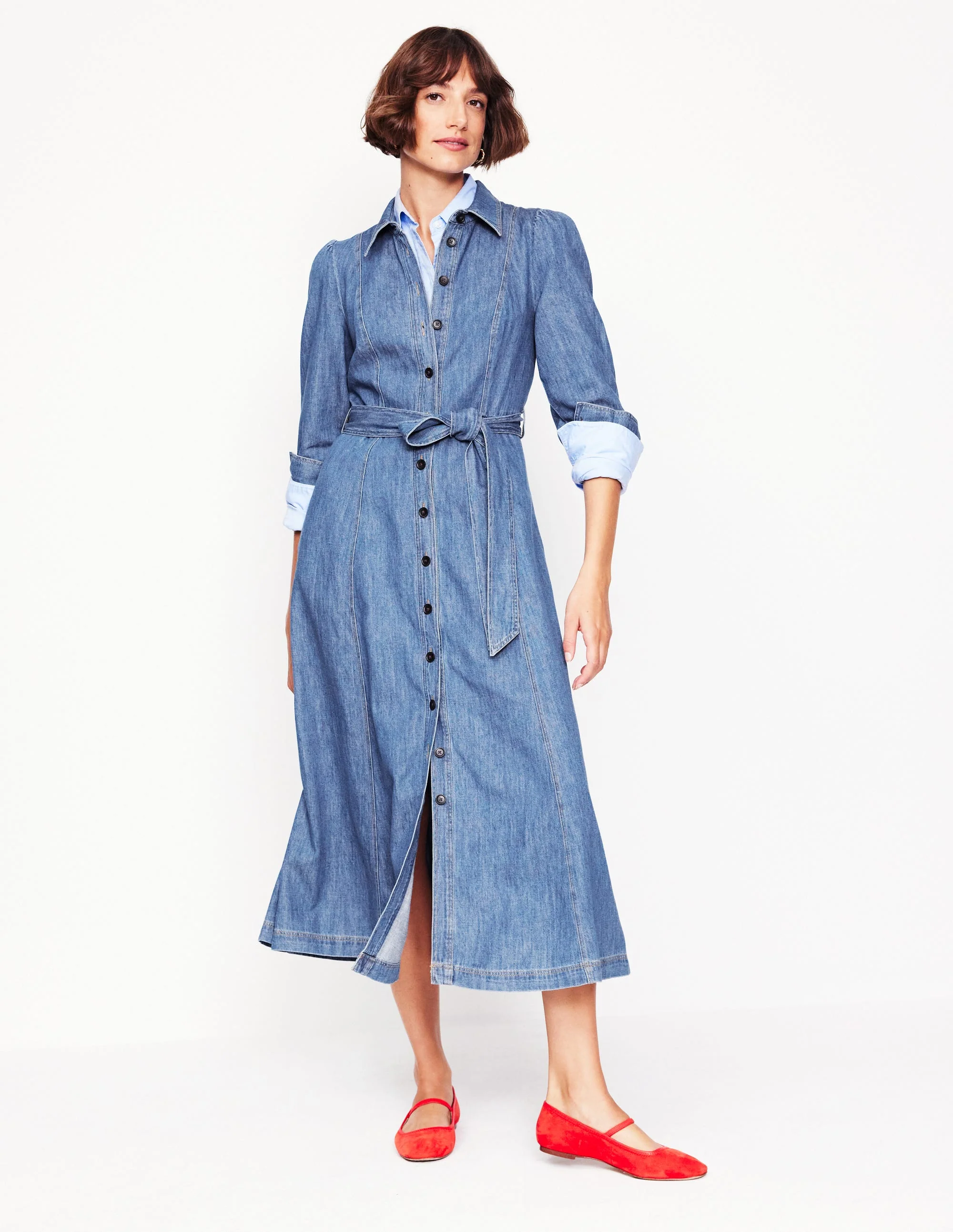 Aubrey Midi-Hemdblusenkleid aus Denim-Helles Vintageblau - Image 6