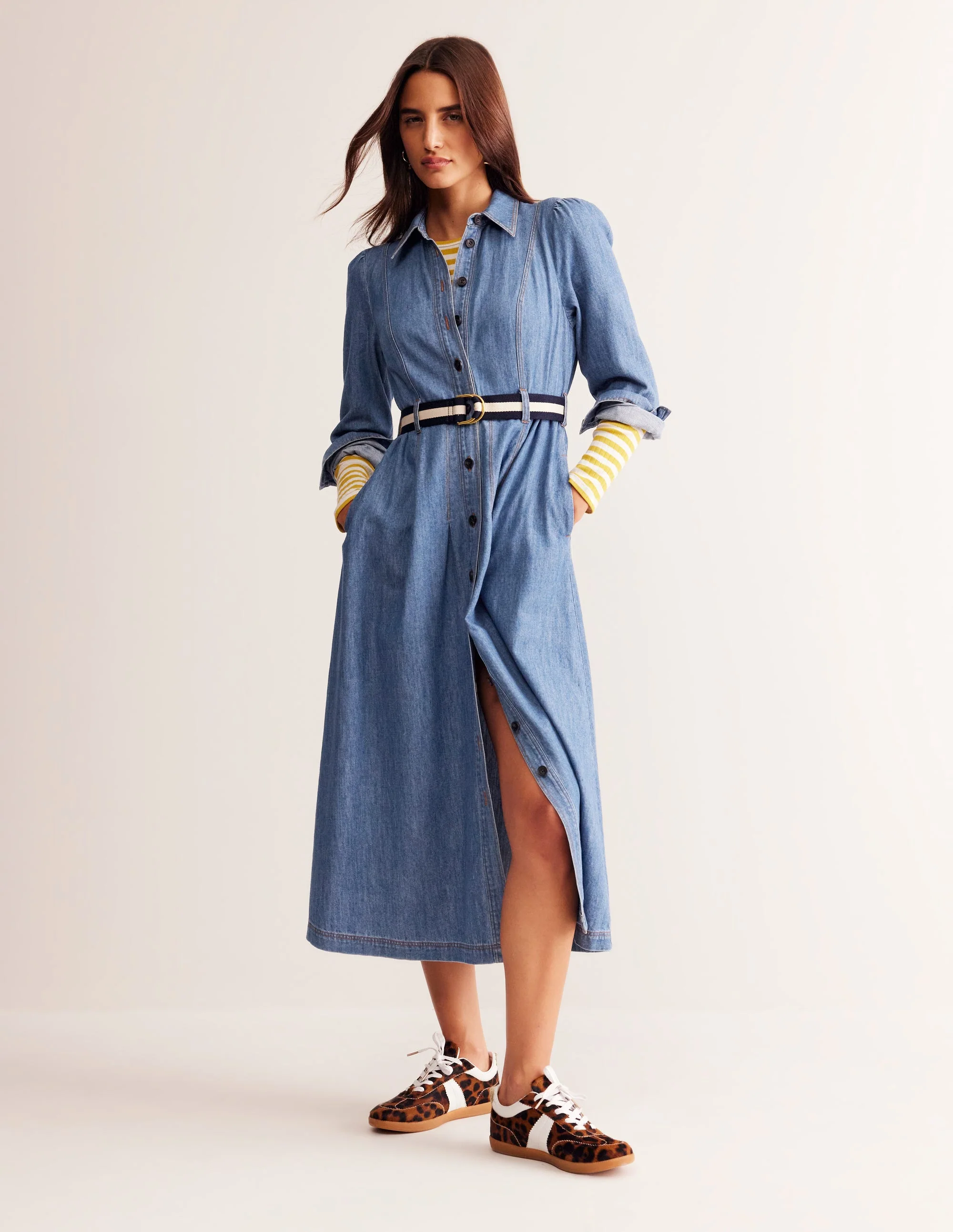 Aubrey Midi-Hemdblusenkleid aus Denim-Helles Vintageblau - Image 7