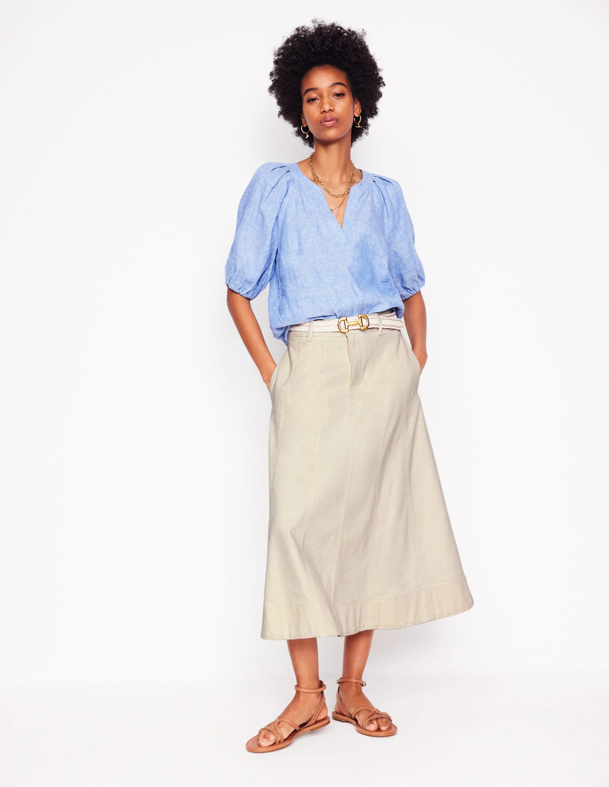 Ausgestellter Jeansrock mit Bahnendesign-Aristocratic Blue