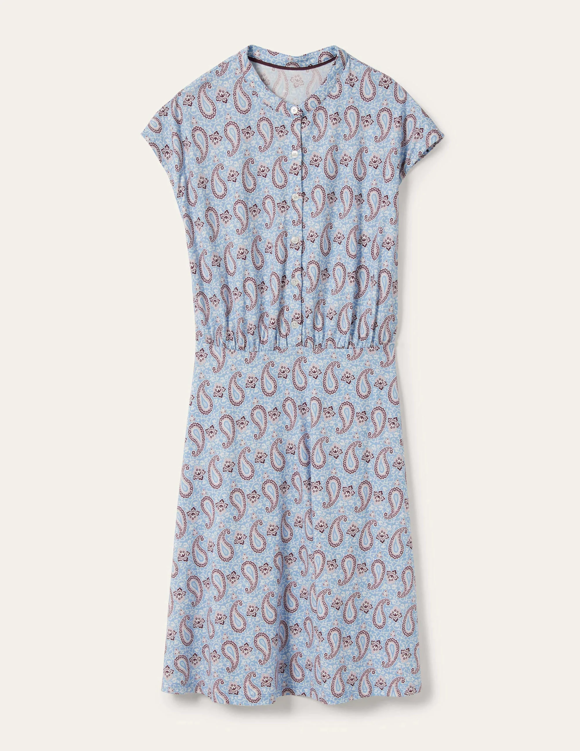 Ausgestelltes Jerseykleid-Graublau, Bezauberndes Paisleymuster - Image 5
