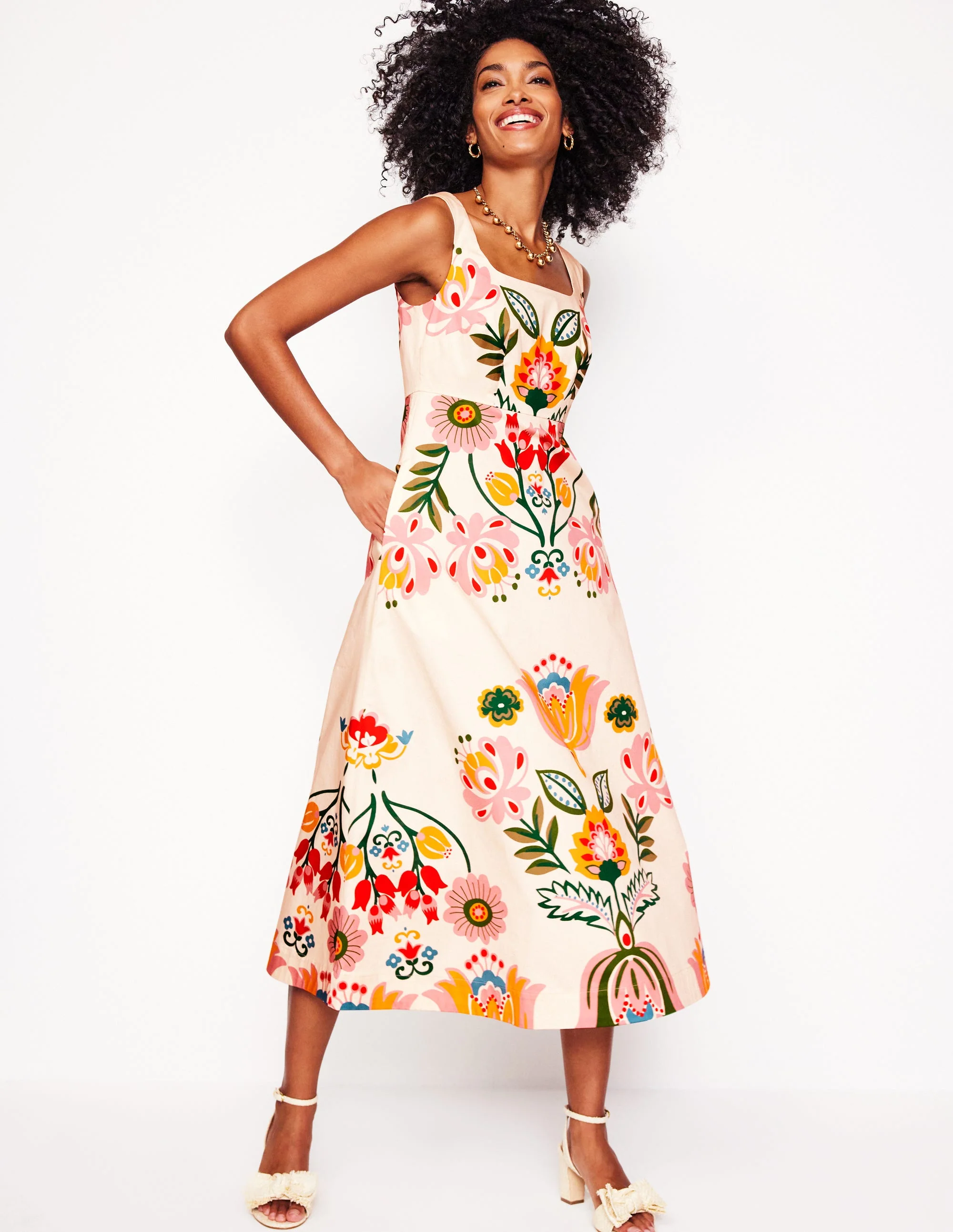 Ausgestelltes Kleid mit quadratischem Ausschnitt-Naturweiß, Tulpenfusion - Image 4