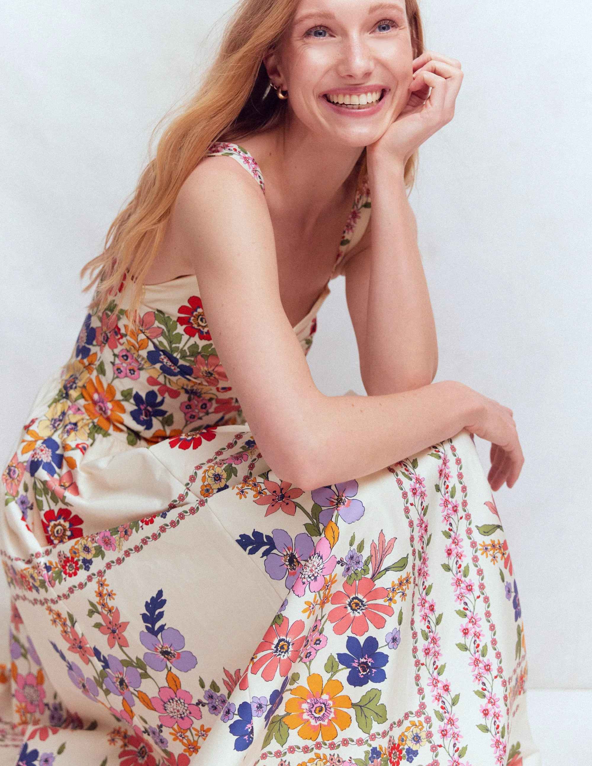 Ausgestelltes Midikleid-Bunt Wiesenblumen Gitter - Image 6