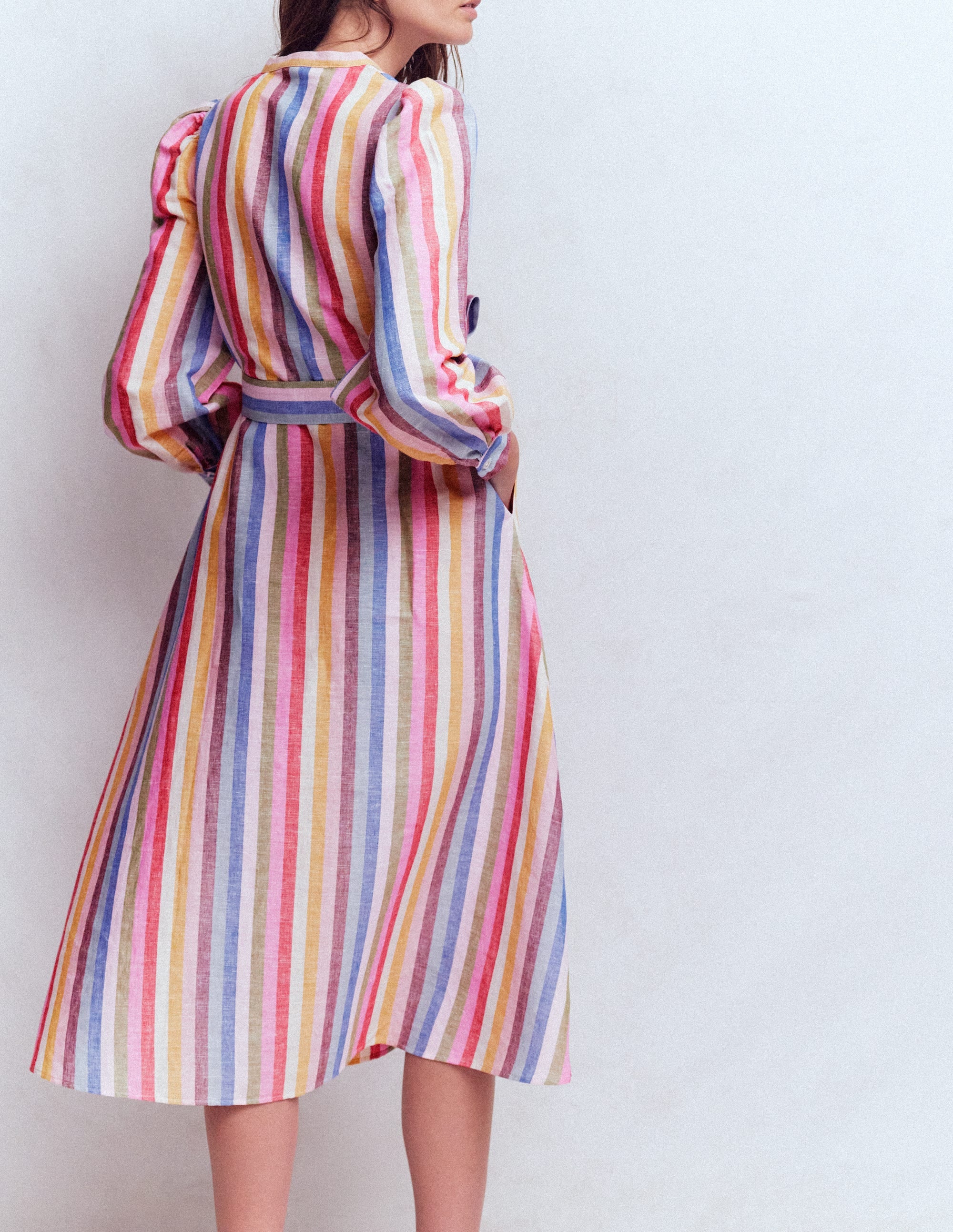 Ava Midikleid aus Leinenmischgewebe-Rosa, Grün, Lila Bunt - Image 3