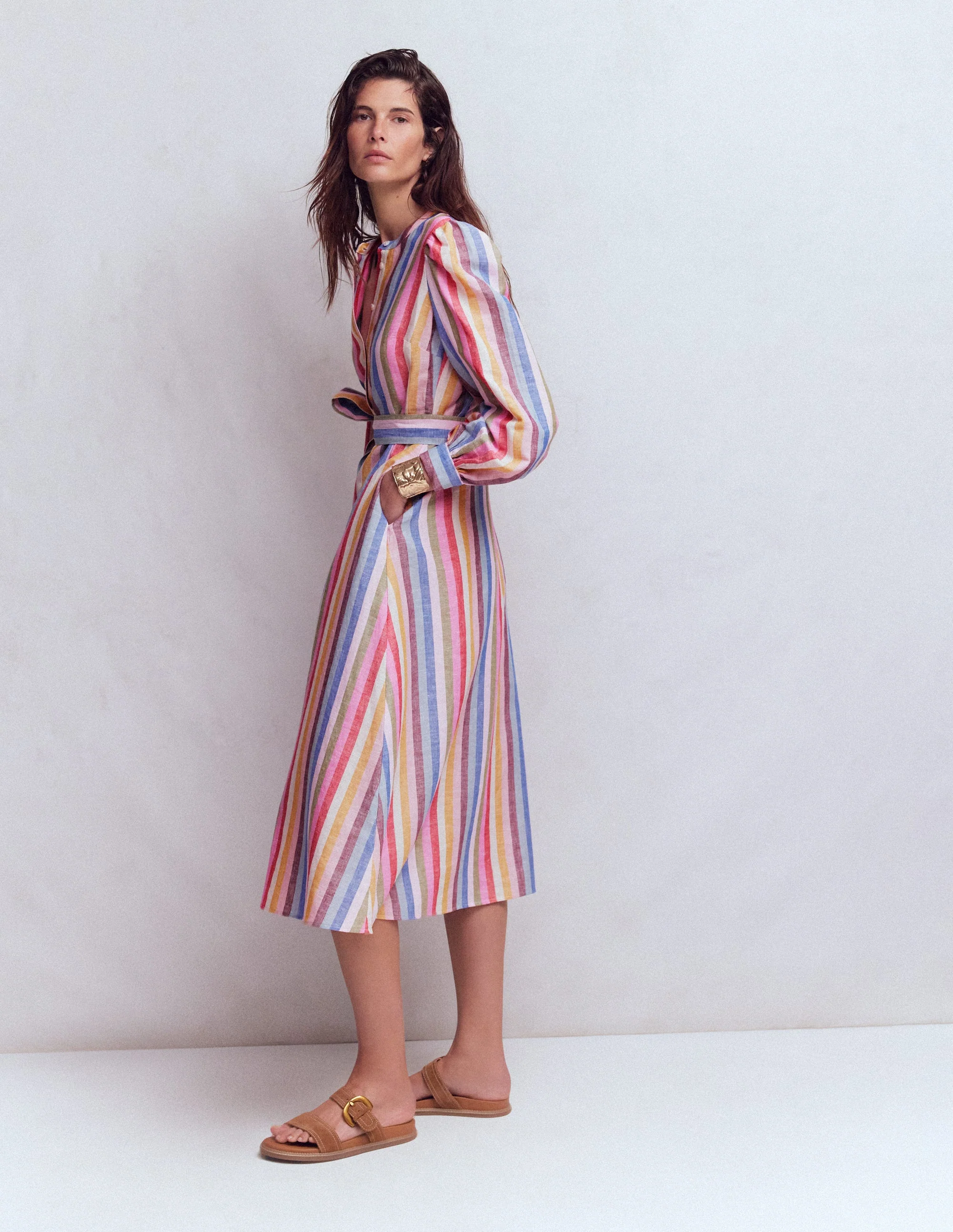 Ava Midikleid aus Leinenmischgewebe-Rosa, Grün, Lila Bunt - Image 4