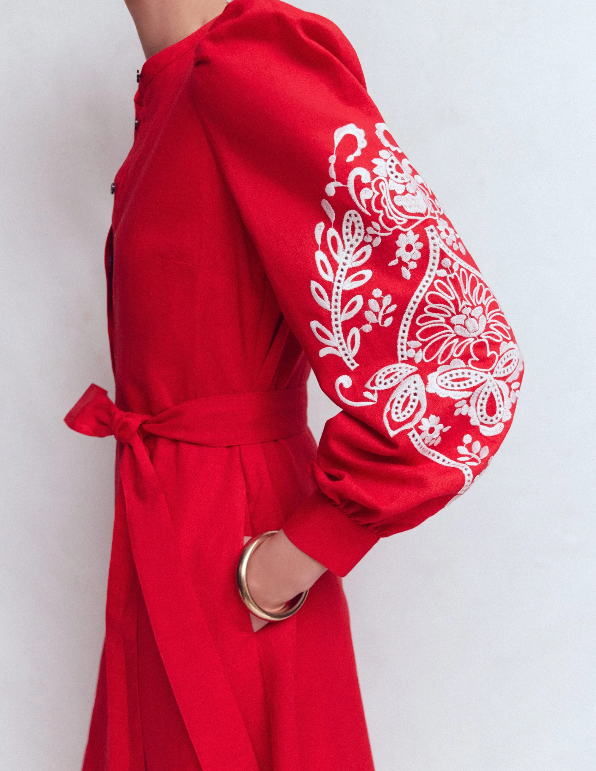 Ava Midikleid aus Leinenmischgewebe-Rot Stickerei - Image 2